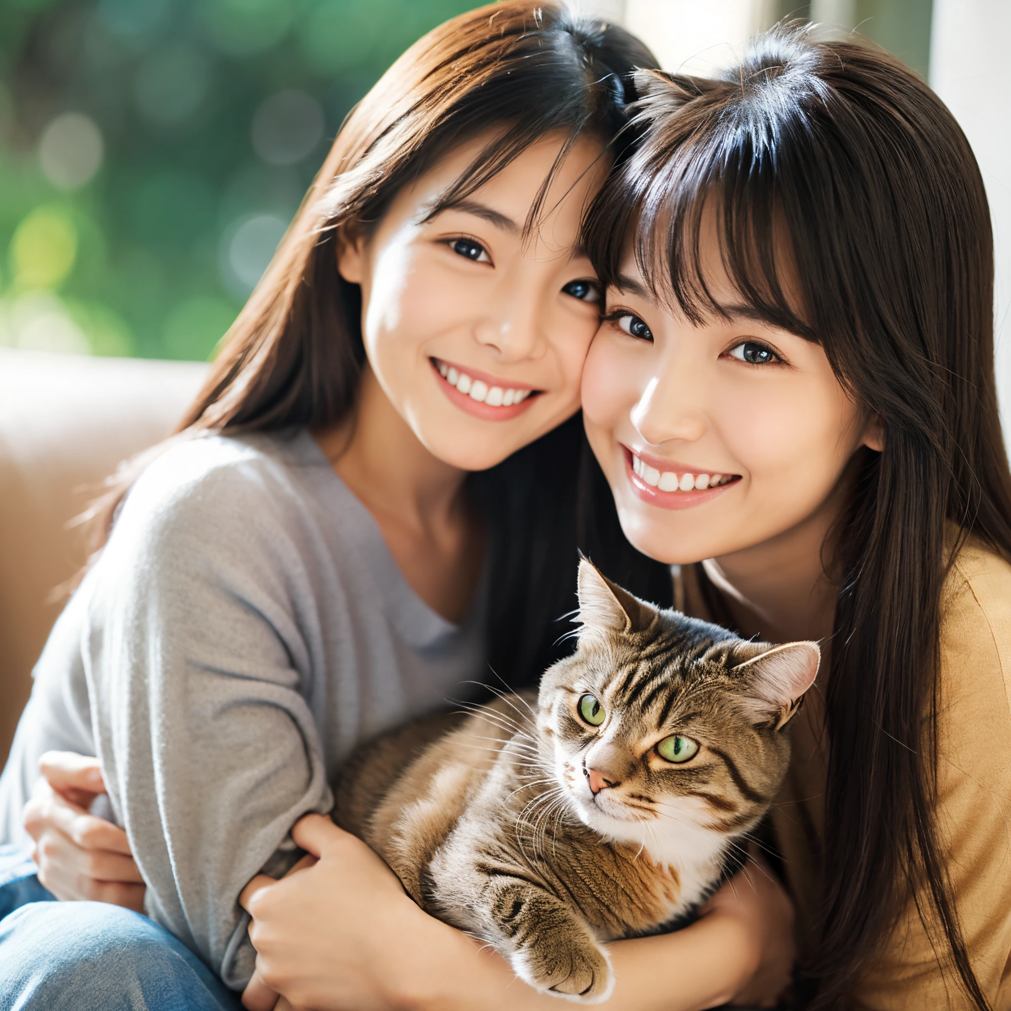woman holding a cat Beautuful Women 24 year old a smile Asian length hair