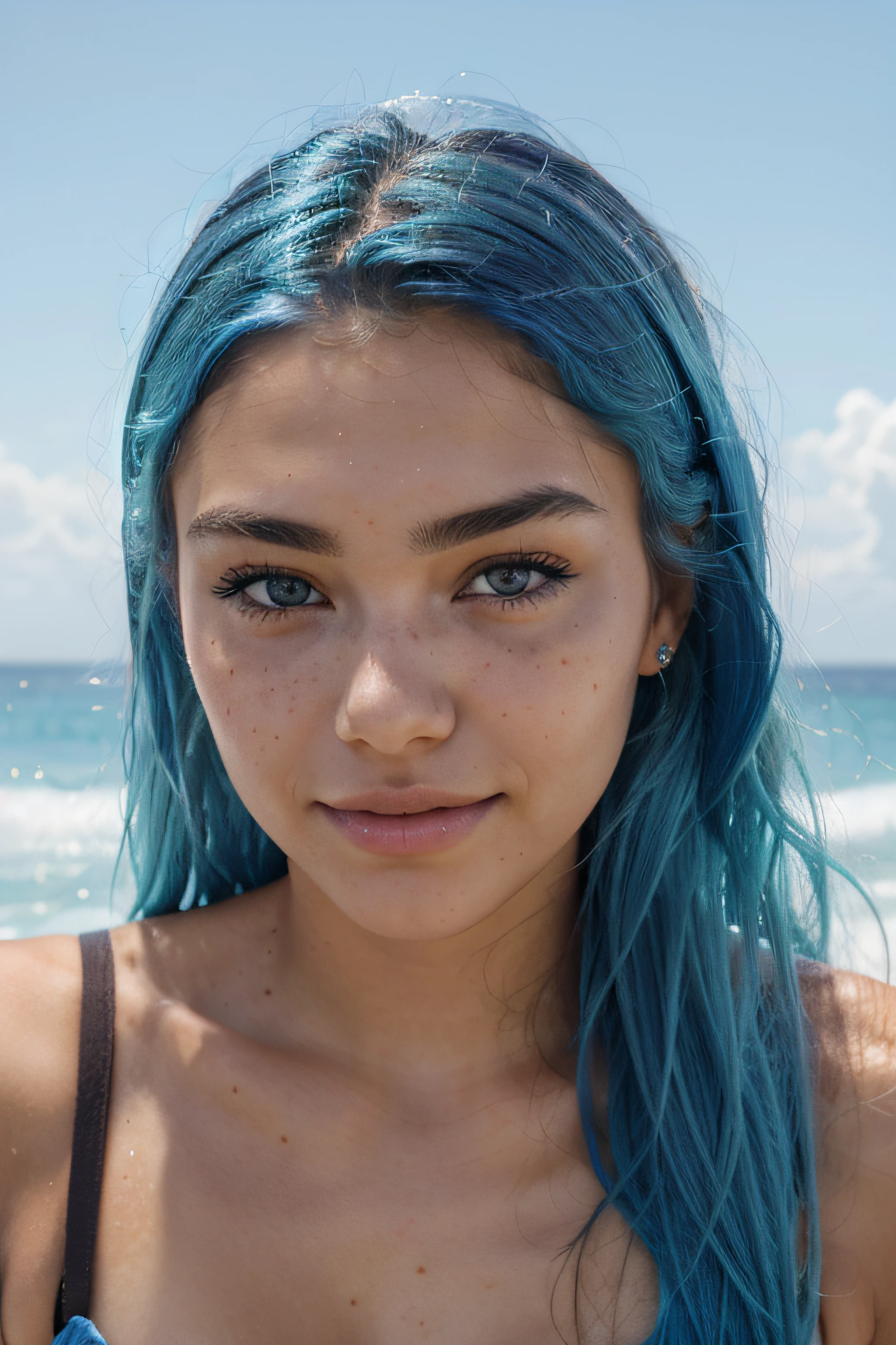 ozeanblaues Haar, gleiches Gesicht,