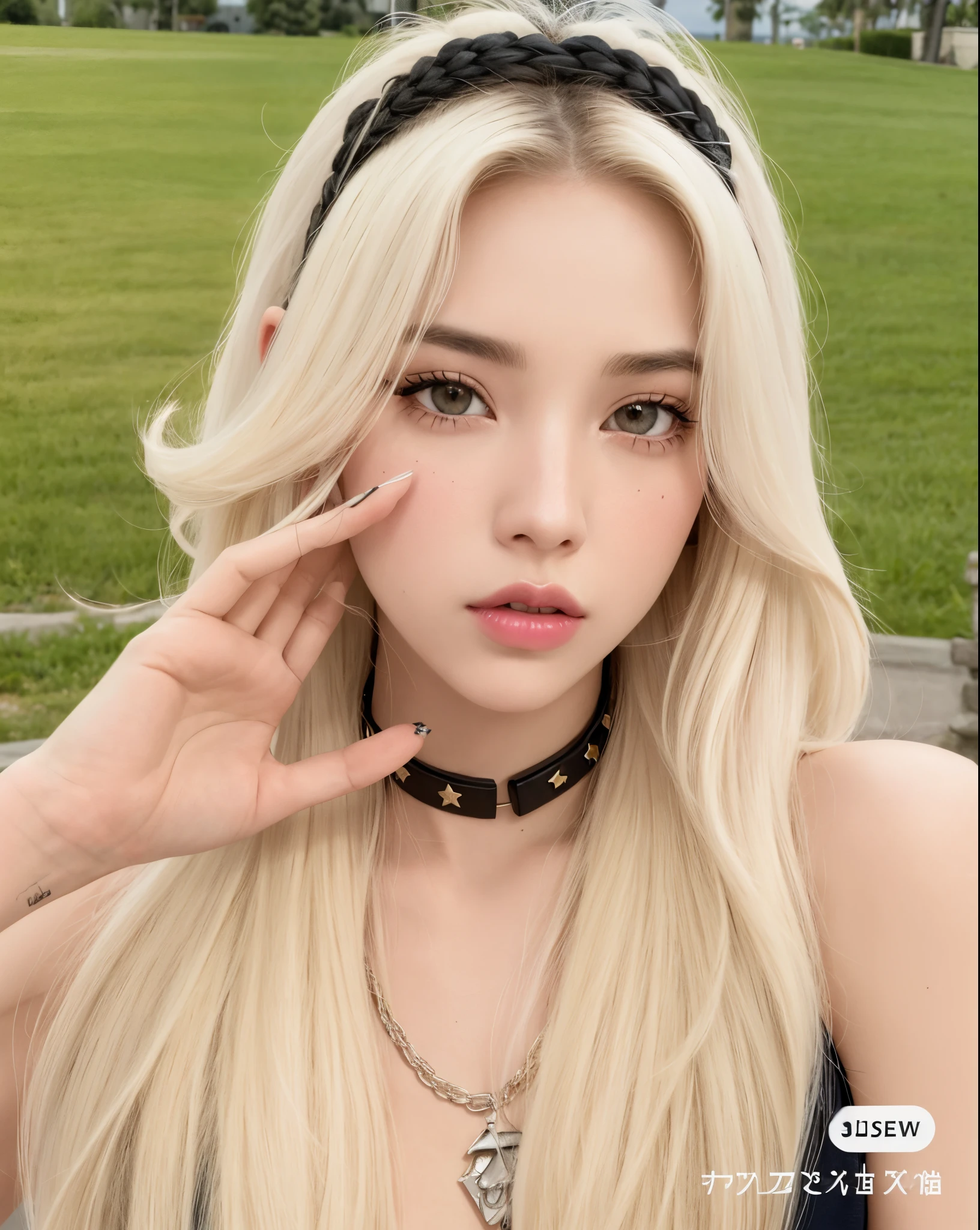 un primer plano de una mujer con el pelo largo y rubio que lleva un estrangulador, Ava Max, Chica perfecta de pelo blanco, Retrato de Kim Petras, Parque Roseanne de Blackpink, Hermosa Delphine, con pelo largo blanco, extremely pale blond hair, Lalisa Manobal, con el pelo largo y blanco, Tifa Lockhart con pelo blanco, Cl, cabello rubio muy, very pale