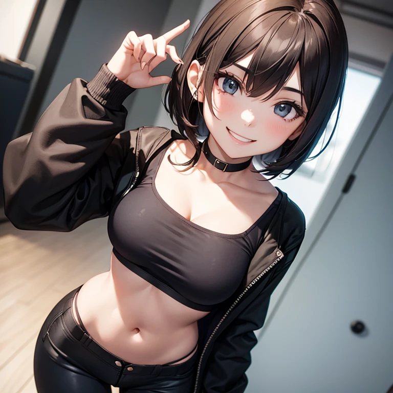 (detailed, ssr, rtx, selfie, wide angle, mirror reflection, high quality), family room, short hair, blue eyes, big breasts and flat nipples, (<lora:AtomicHips2:0.6>), ((black pantie)), (smile)