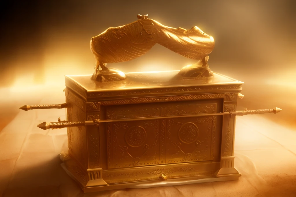 Reference image of the Disney-style Ark of the Covenant. com sacerdote e musicos, paleta de cores suave