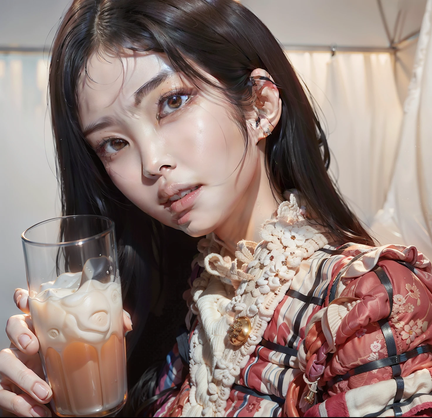 woman holding a glass of coffee in front of her face, Blackpink Jennie, ulzzang, Jaeyeon Nam, dilraba dilmurat, Heonhwa Choe, Hermosa mujer surcoreana, Jossi de Blackpink, Jinyoung Shin, Parque Roseanne de Blackpink, maquillaje popular de Corea del Sur, tzuyu de dos veces, maquillaje coreano popular, Lee Ji - Eun