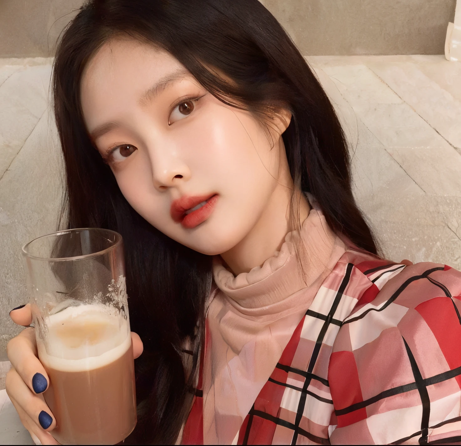 woman holding a glass of coffee in front of her face, Blackpink Jennie, ulzzang, Jaeyeon Nam, dilraba dilmurat, Heonhwa Choe, Hermosa mujer surcoreana, Jossi de Blackpink, Jinyoung Shin, Parque Roseanne de Blackpink, maquillaje popular de Corea del Sur, tzuyu de dos veces, maquillaje coreano popular, Lee Ji-eun