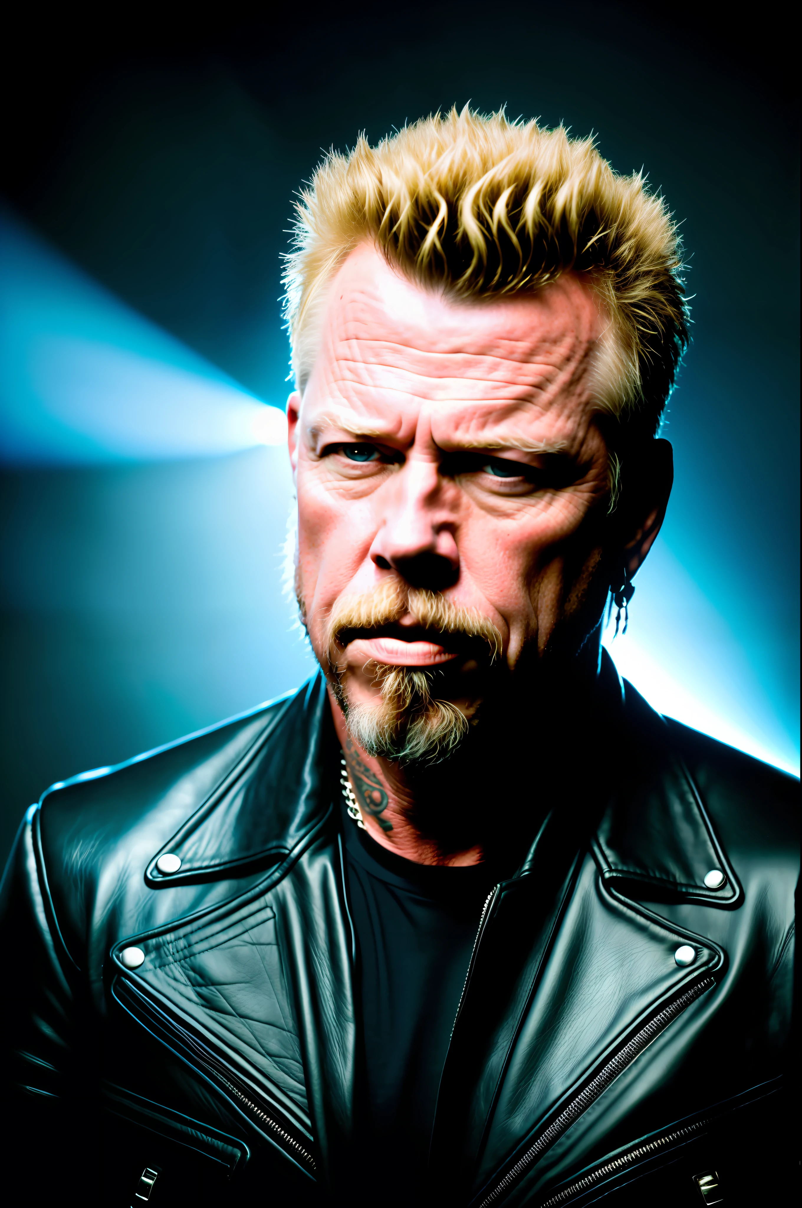 retrato de James Hetfield,master part,best quality,Cinematic photo of a ganger , Epic lighting, roqueiro