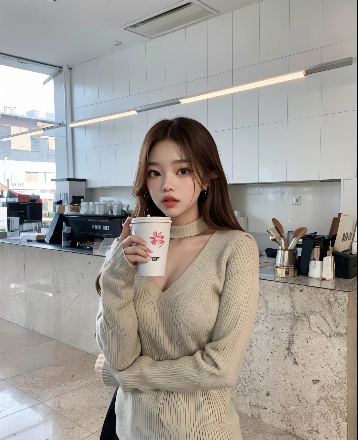 Araffe woman in a sweater holding a cup of coffee., Blackpink Jennie, Parque Roseanne de Blackpink, Jossi de Blackpink, Jaeyeon Nam, Heonhwa Choe, Lee Ji - Eun, Lee Ji-eun, tzuyu de dos veces, #Oc, # Oc, Jisoo de Blackpink, Jisoo de Blackpink, Hermosa joven coreana, Jinyoung Shin