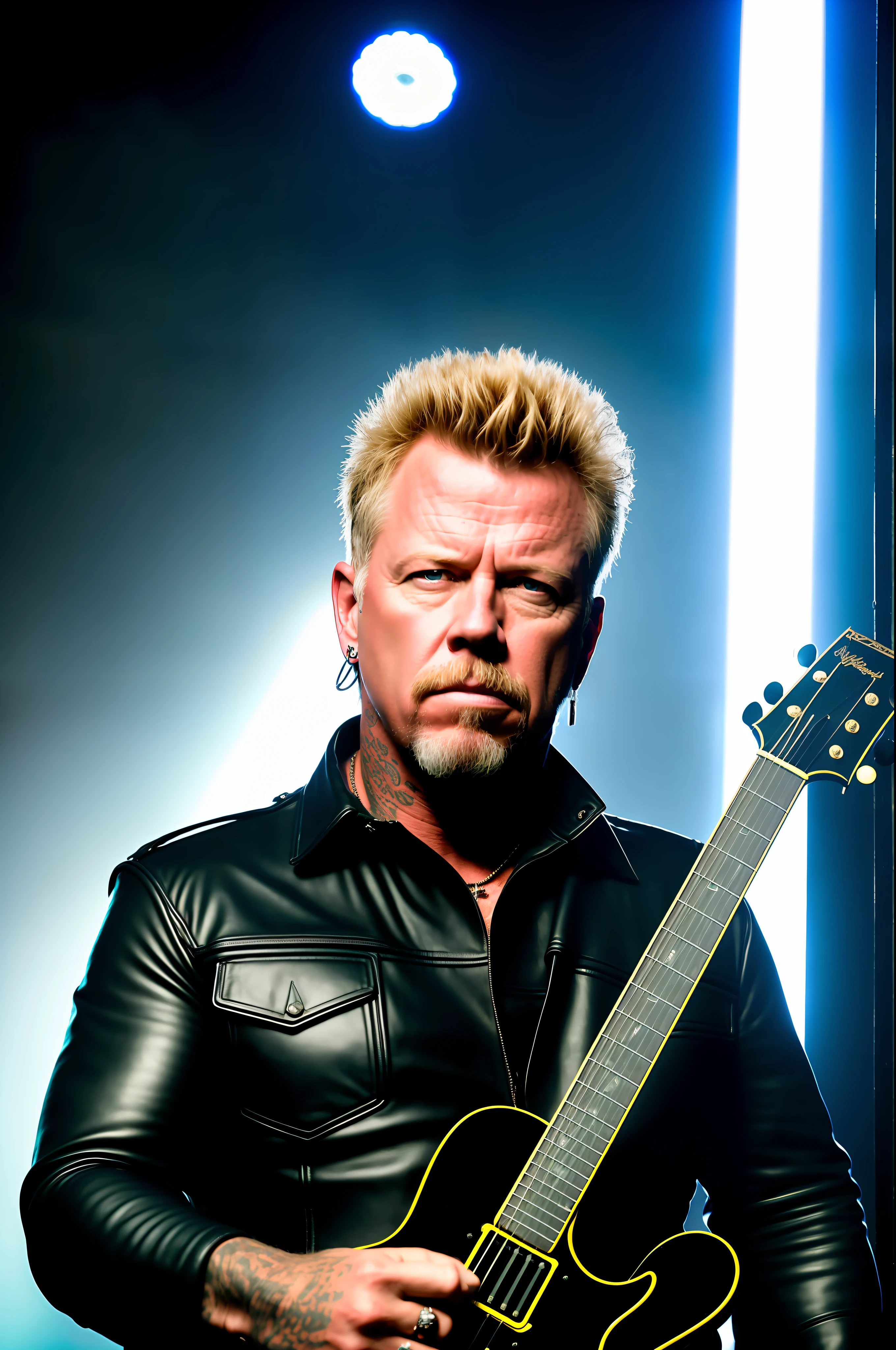 retrato de James Hetfield,master part,best quality,Cinematic photo of a ganger , Epic lighting, roqueiro
