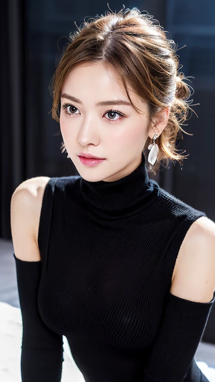 1 girl, Very bright backlight, Alone, {美丽meticuloso的眼睛}, Summer nights, , Dazzling moonlight, calm expression, The light  naturally soft, Hair  blown up by the breeze, exquisite facial features, through bangs, beautiful Korean girl, Eyes smile, Very small earrings, age 22, ((model poses)), attractive body type,(The color hair, Brown hair:1.2), Fine-grained, Real hands, tmasterpiece, Best quality, realistically, ultra - detailed, meticuloso, A high resolution, Perfect dynamic composition, 美丽meticuloso的眼睛, asiagirl,((Nervous and embarrassed)),Focus sharp,  Beauty and body care, Movie Girl,ssmile,(Wear a black turtleneck sweater,all black sweater:1.duration:1.5),(short_the hair:1.1),cowboys_shooting
,(tmasterpiece, quality),1 sister ,{{depth of fields}}, hyper-detailing, 1 Lady, (victoria secret model ), Single, Full body lesbian, (Complicated details, cosmetics), (Delicate and beautiful delicate face, Eyes are delicate and beautiful, Have a perfectly proportioned face), highdetailskin, delicate skin, The optimal ratio of four fingers and one thumb, Deep and pure blue eyes, realistic brunette, Open lips, cosmetics,  mature, sexy for, ((strong and healthy body)),Pony_end, tall_pony tails ,legs long, Curved, ((Thigh thick)), Wide hips, lean legs, big chest and thin waist, Soft waist, (delicate skin), (Beautiful and sexy woman), (swollen lips: 0.9), (eyeslashes: 1.2),Very delicate muscle definition,

,  a perfect face , The beautiful , 
Abs ,( The upper part of the body:1.3 ), (  : 1.1 ), ( the body of the : 1.1 ),  , Barefoot ,very huge big breasts , ,perfect pubic bone,_3D,,pronounced waist, Pronounced buttocks,  humongous large breast,natural, (((huge nature, ))), 

((1 sister, Alone)), (Upper body:1.3), (well endowed:1.3),(beautiful perfect giant:1.3),(Large breasts droop:1.3),(upturned:1.3),(squashed:1.3),(:1.3),elongated, (Hourglass figure:1.3), Moist and tight thick,