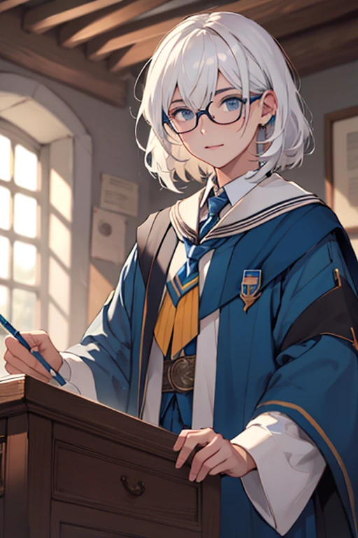 girl student Ravenclaw
white hair
glasses