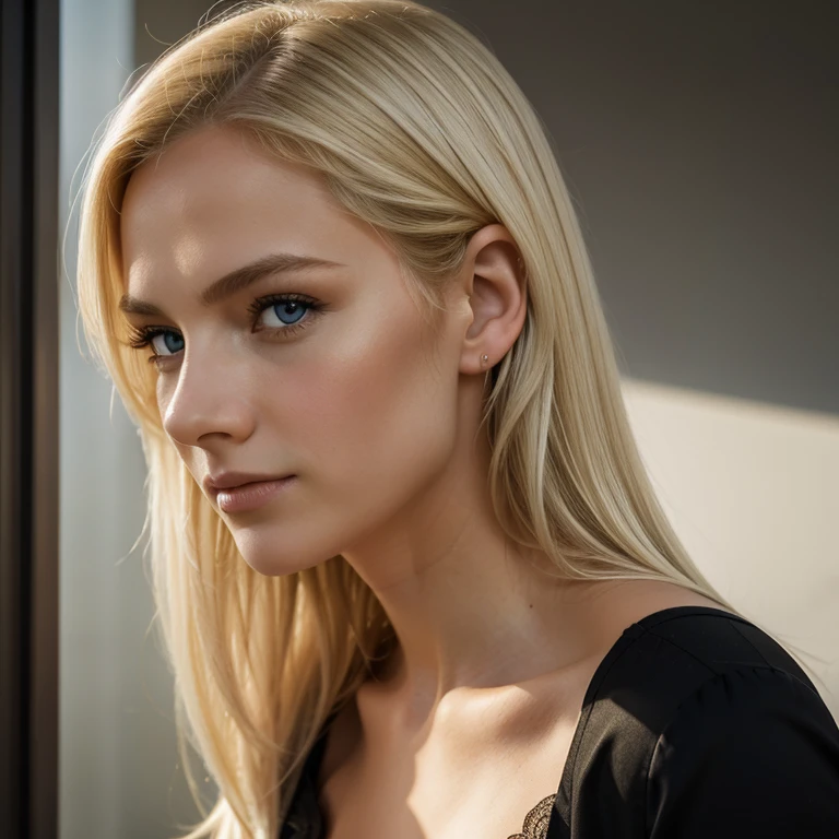 Professionell, (Foto 4K:1.1) bis (JeremyLipking:0.3), (Diätmann Anna:0.3), (jiner:0.3), (Scharfer Fokus:1.3), Hohe Detailgenauigkeit, Nichts tragen, Beautiful, detailliertes Gesicht, blaue Augen, lange blonde Haare, (attraktive junge frau:1.3), (seductive:1.1), (flush:1.1), Hourglass Body Type, Great circle, blonde goddess, Enge Kleidung, to bite on the lips, handsome face, Perfect girl with white hair, He bites his lip, beautiful blonde girl, Brave young girl, Cute girl, Gorgeous blonde, small boobs, Dessous tragen, Dessous schwarz, Hintergrund dunkel, Seitliches Profil, Full body photo