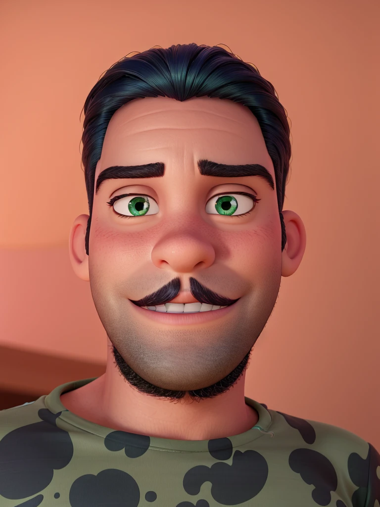 homen estilo disney pixar melhor qualidade alta qualidade. cabelo preto blusa verde causa preta