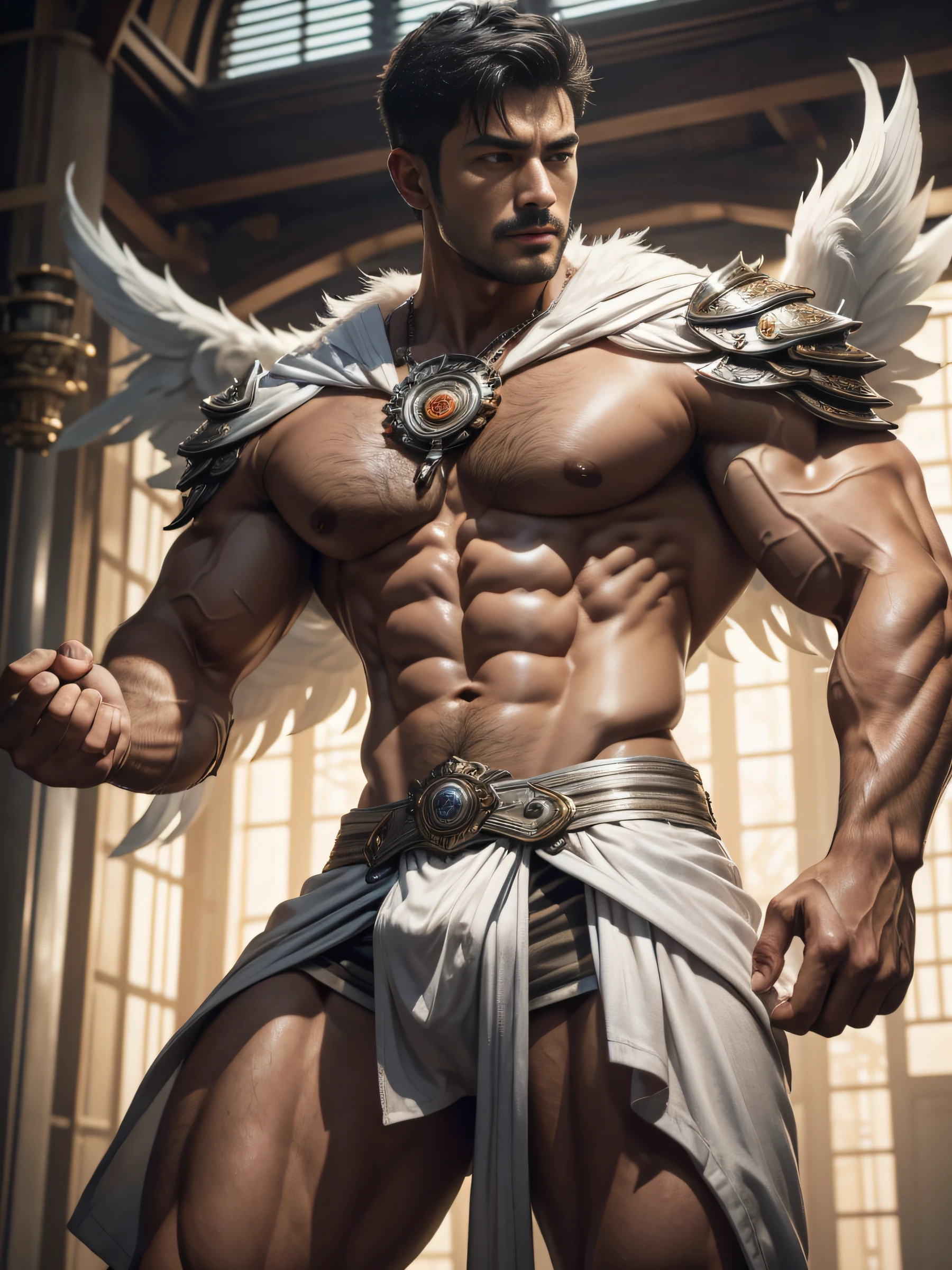 masseter membrane、well built、put on eyes、Have a pair of huge open wings，largeeyes！largeeyes！Straight nose！largest wing root，Has a pair of white feather wings、35yo、gay twinks、scantily clad、Brush cut！Nod and pull your head five times！！outdoor sports board！(High detail 8K)Dark skin！raise your eyes！open your eyes！ ((realistically)), Sexy white silk fabric！Raised sexy！[Dressed in white silk flowing fabric worn by sexy Romans！The cathedral has stained glass]! !!!dermis, [ Short hair details, Shaved on both sides, silvery white ]!! ultra - detailed, Best quality at best, Strong light illumination, Focus sharp, theater audience, The upward lens  closer to the body, (( Lean Body Fat 15%，Short hair details！ shave the sides short, silver whey health, My chest  hairy, bodyhair, , Showing hairy armpits, furry legs, silber hair,)), Full body lesbian, Muscular Jigachad, Super buff and cool, aged 40, shaggy, a screenshot by Adam Dario Keel, reddit, photographyrealism, , and face, artem, Bigchest, Upper part of the body, Fluffy, Muscle tissue, attractive male, hairy bodies, Gigachard The Art of Muscular Abnormality, New row added, Tanaka Ryu HD, fukaya yuichiro, Yoshifumi Ujima, akikazu mizuno, style of kentaro miura, Shen Hangga, shin-hanga, yoshida , Tanaka Ryu HD, New row added, fukaya yuichiro, Yoshifumi Ujima, akikazu mizuno, style of kentaro miura, Shen Hangga, shin-hanga, yoshida, Hideo Minaba, Chad handsome charming male，side ，Inspired by the realistic photos of Ludovit Fula, placed in a, sweaty abs, Well-defined abs, attractive body, flowers growing out of his body, [ silber hair ]!!, muscle men, tear drop, There are abs, Muscular men tangled together, six-pack, [ defined abs ]!!, sexy muscular body, Muscular torso,Strong masculine characteristics,35yo，Tony Leung, :: sport, 32years old, masculine pose, David Gandhi, 35yo, male model, Sold for 50 years，Zhu Yilong, attractive male，Side Body("！, large bulge ":1.2),(dynamicposes:1.1), A masterpiece of the thighs, Best quality at best, A high resolution, closeup portrait, malefocus, solofocus, of a man, Sold for 50 years, The erection、Ai Jia、low angle hairstyle, Grow a beard, weight loss，Stay healthy, My chest  hairy, bodyhair, , Raised sexy，Showing hairy armpits, furry legs, little beard, model poses, Surprising composition, Front view, HighDynamicRange, Bad laughs， , Eight-pack abs, Abs hair，, raise your hands high, Short hair details, Shaved on both sides, silvery white, Grow a beard, spark of light, Sexy big bulge！，There are small protrusions in the abdomen, the detail, Belly and hairy belly are complicated， 8K post-production，muscular character, Strong masculine characteristics, Muscular man pictures, Bulging muscles, muscle men, muscular thighs ８ｋ high detal,电影灯光, hyper realisitc, high detal, Anatomically correct, ctextured skin,!high high quality,wide wide shot！The best quality in the whole body, A high resolution, tmasterpiece, Guy、musculous、Short hair details、NSFW、Spacious size、Authentic texture、Upper part of the body、large bulge、、soles of feet、wastelands、training