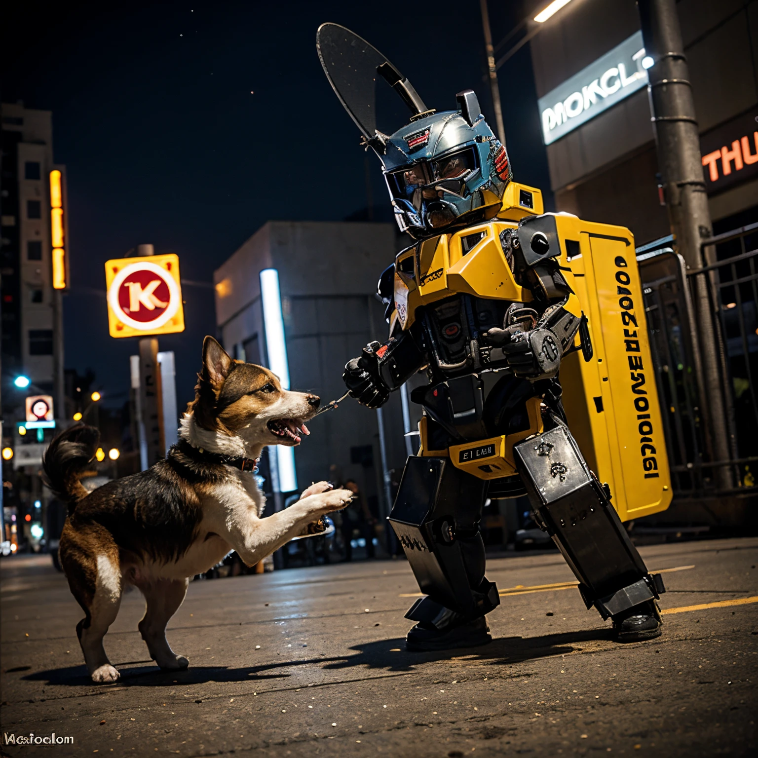 Small dog fighting a transformer