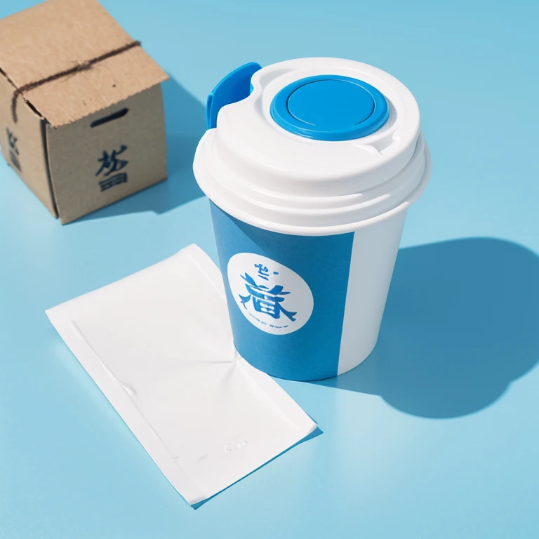 Milk tea cup packaging,Blue and white color scheme