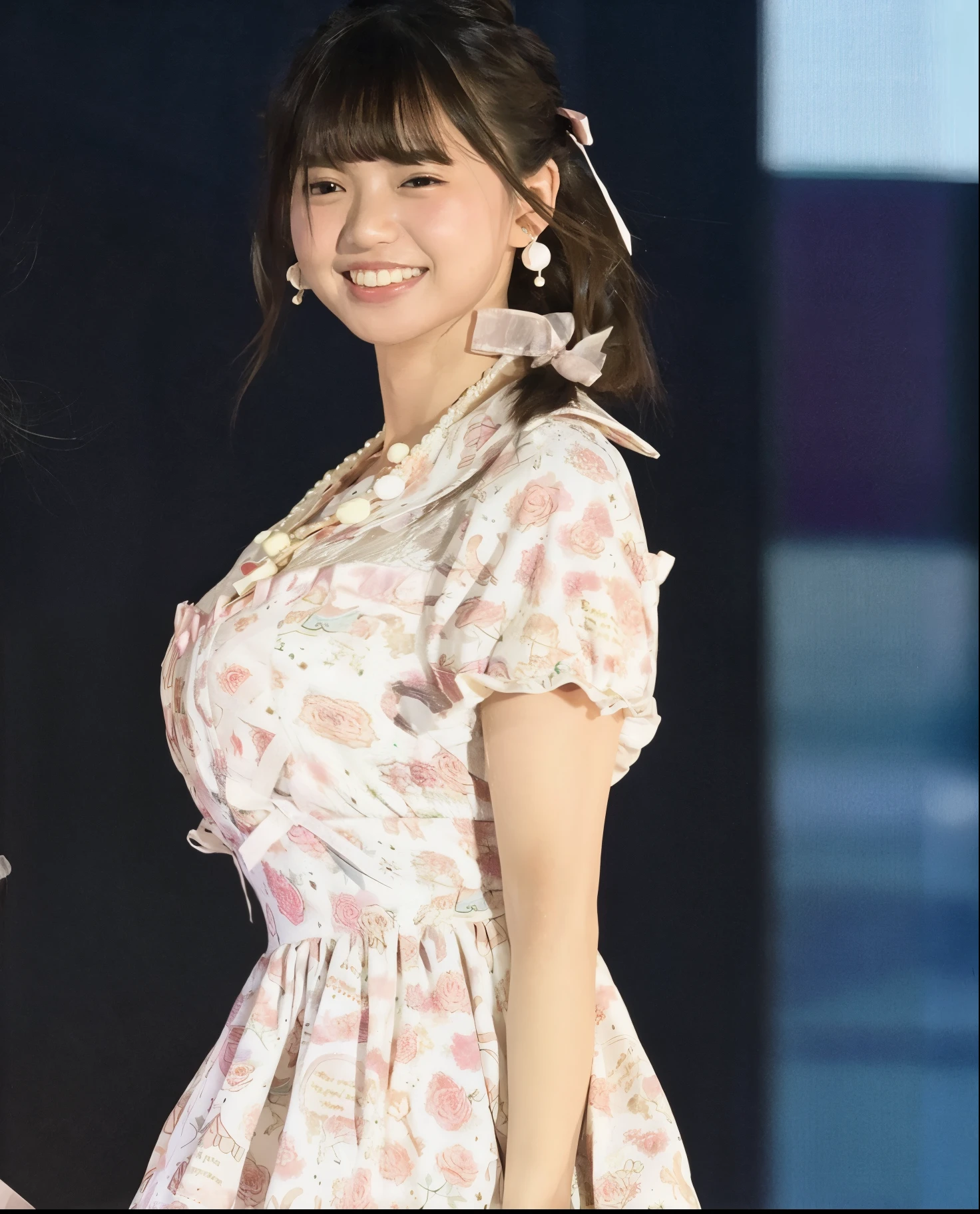 An arafi Asian woman wearing a floral dress is smiling and holding a mobile phone, 奈良美智, chiho, narumi kakinouchi, Shiori Teshirogi, cutecore, yukii morita, deayami kojima, Belle Delphine, Japanese Models, kinomoto sakura, Yasumoto Oka