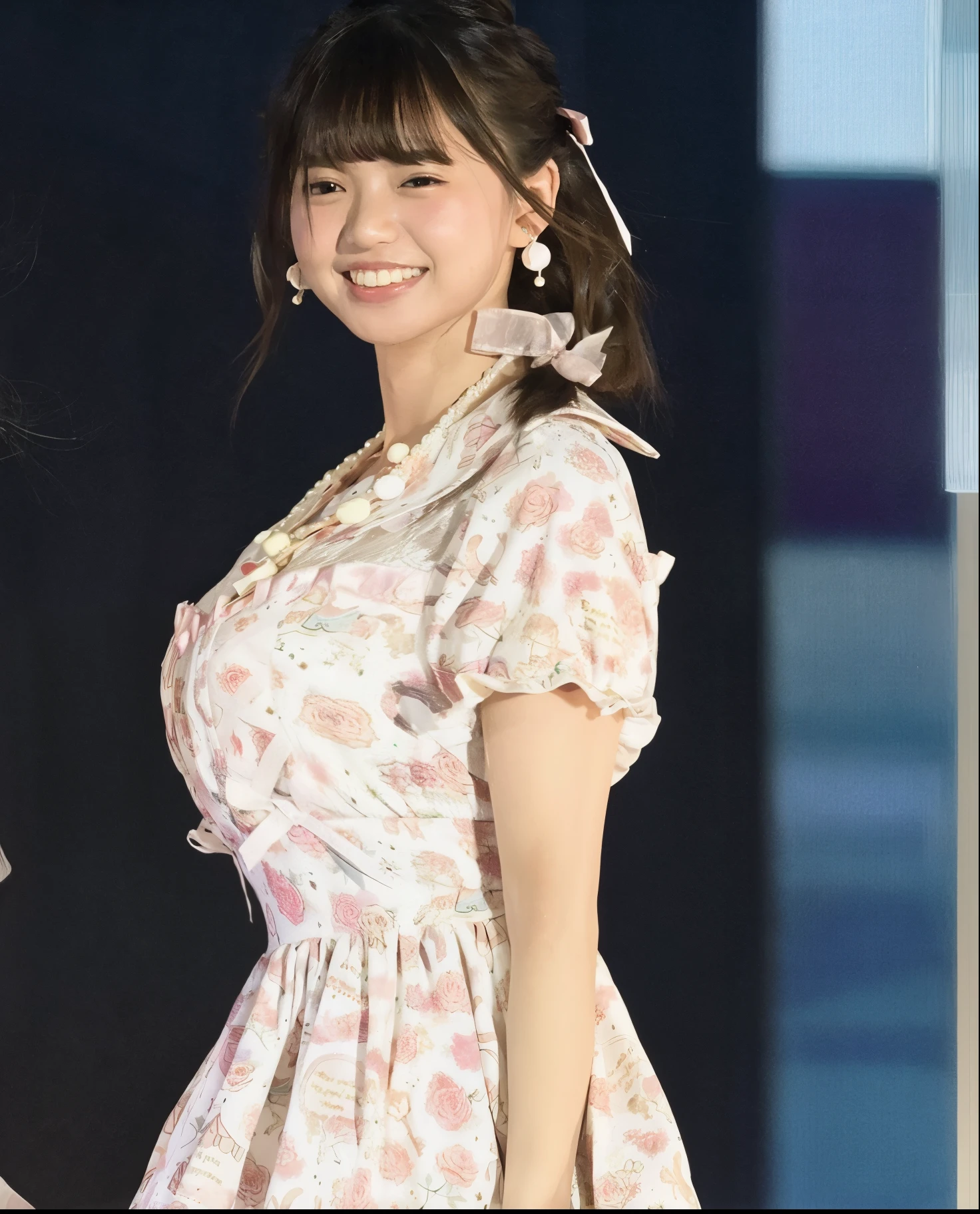 An arafi Asian woman wearing a floral dress is smiling and holding a mobile phone, 奈良美智, chiho, narumi kakinouchi, Shiori Teshirogi, cutecore, yukii morita, deayami kojima, Belle Delphine, Japanese Models, kinomoto sakura, Yasumoto Oka
