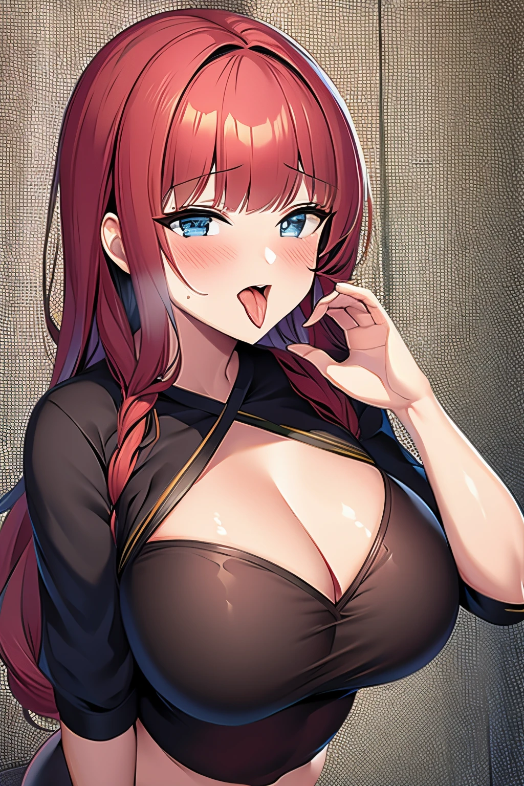 masterpiece,best qualtiy,anime,FellatioGesture,fellatio_gesture,1girl,blush,open_mouth,tongue_out,huge tits,upper body,POV