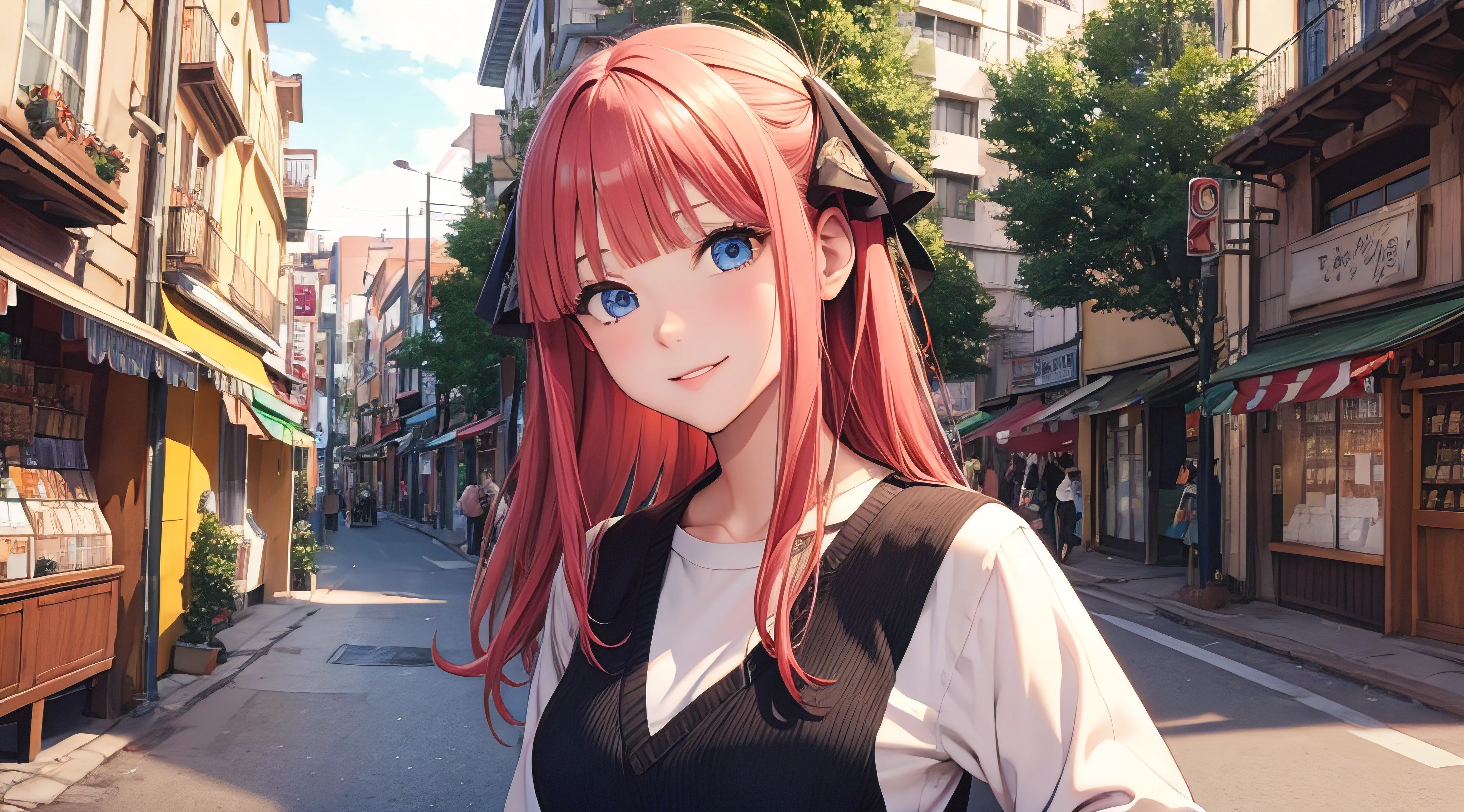 Nino Nakano sonriendo,cabello largo,sexy,ropa de nieve,parque nevado