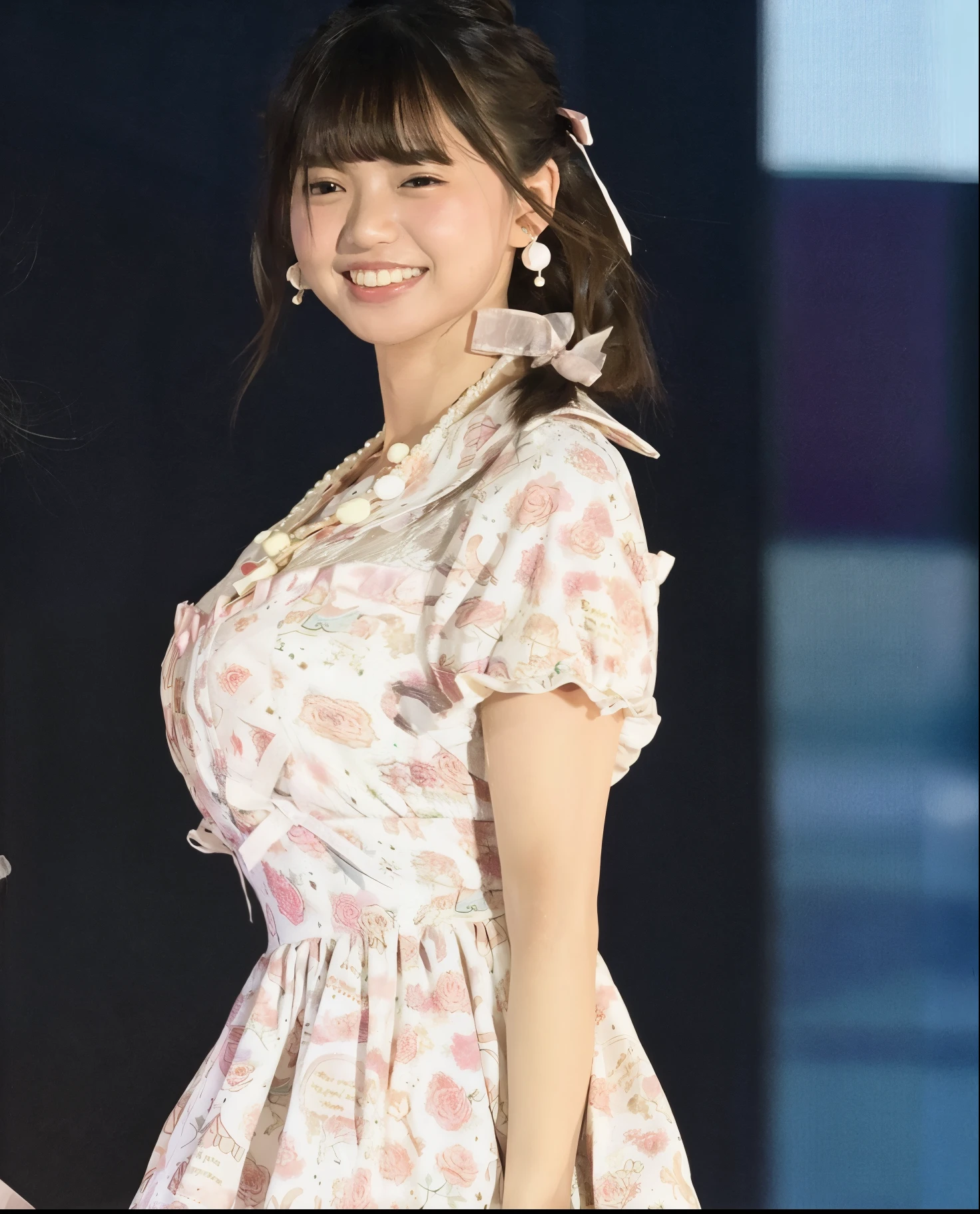 An arafi Asian woman wearing a floral dress is smiling and holding a mobile phone, 奈良美智, chiho, narumi kakinouchi, Shiori Teshirogi, cutecore, yukii morita, deayami kojima, Belle Delphine, Japanese Models, kinomoto sakura, Yasumoto Oka