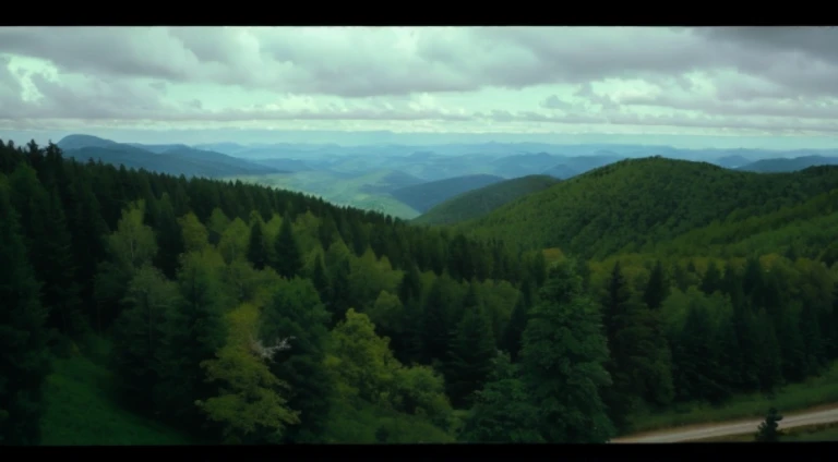 French and German landscape with mountains and forests in the distance, Overlooking the vast and peaceful forest, Bird's eye view cinestill 800t 18mm, mountain scene. cinematic Film still from, pine woods, taken from a movie, Mountain environment, There are Matsu pine trees, Still from a nature documentary, movie lens ar 9:16-n 6-g