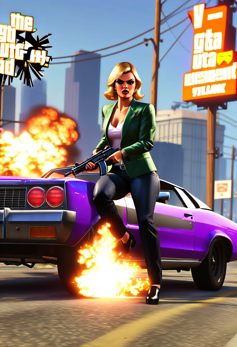 (Best quality,4K,8K,A high resolution,tmasterpiece:1.2), ultra - detailed, (actual,realistically,realisticlying:1.37), (GTA STYLE:1.5) ,A girl escapes an explosion in a car,Burning car,There are gunshots everywhere,City lights are bright at night,Reflection of neon lights on car windshield,traffic chaos, hasty, intense chase scene, Cinematic action, Night streets, high speed pursuit, on the verge of danger, the last Stand, epic showdown, dramatic climax, exciting ending, stunning  visuals, Immersive atmosphere, Detailed car model, Realistic game engine, tough environment, Dynamic camera angle, Dynamic lighting effects, Realistic gunshots, dramatic music, intense emotions.(GTA 5 , GTA STYLE: 1.5),