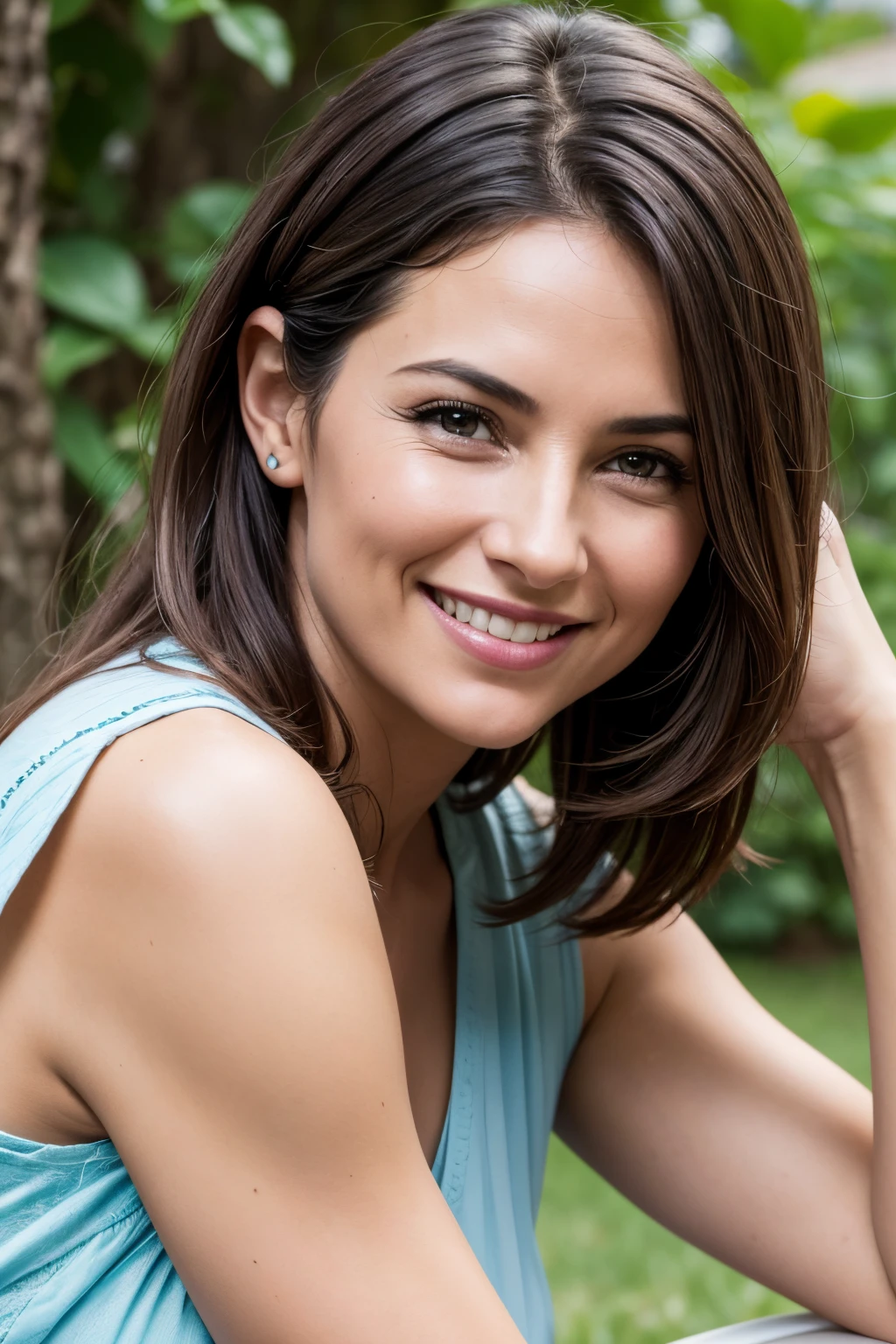 natural photo, portrait of woman about 40 or years old, smile, ultrarealistic