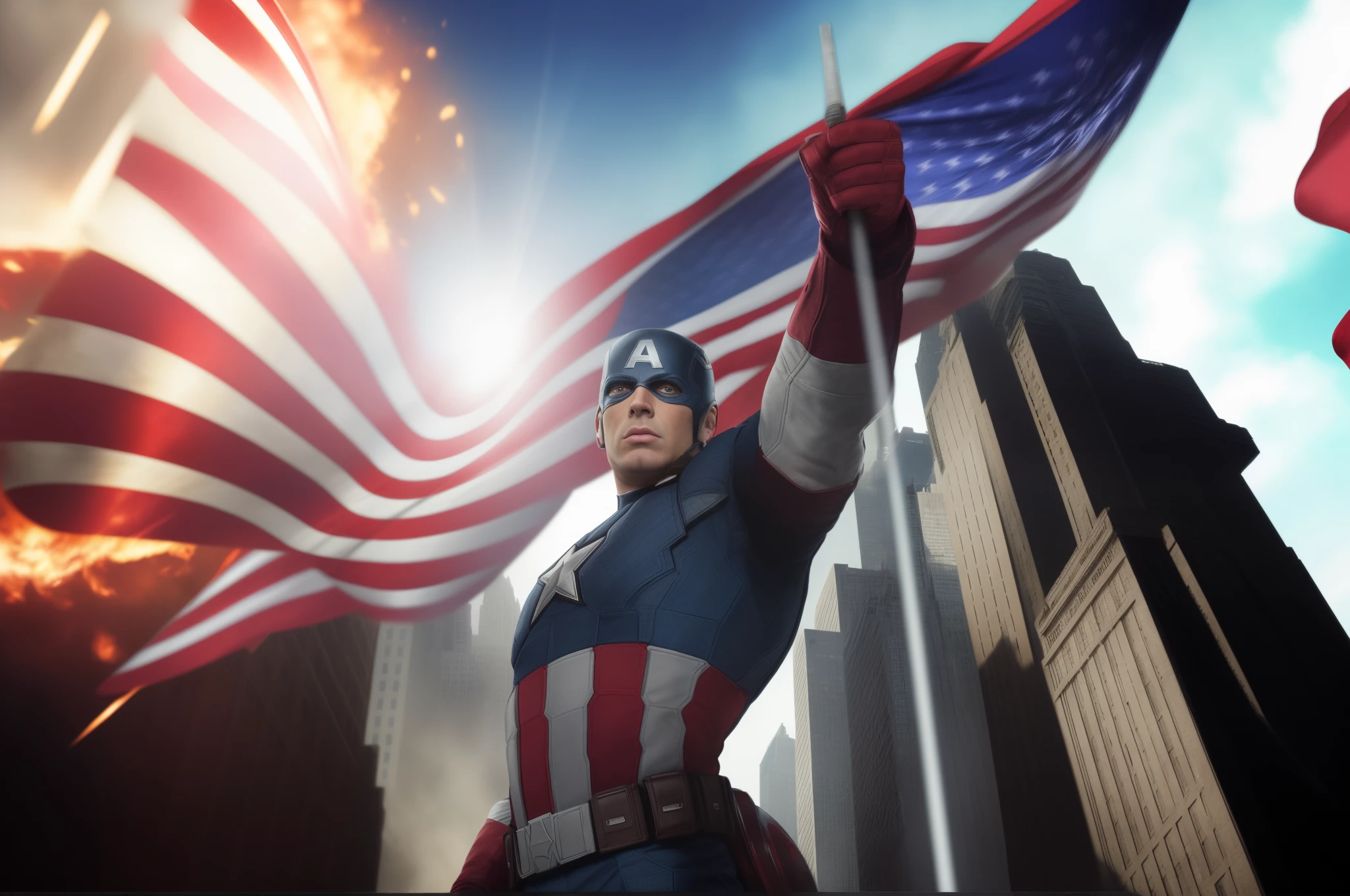 avengers captain america in the city, Captain America, sua capa a bandeira americana, portrait of captain america, joe biden as captain america, bob ross as captain america, shrek as captain america, mr bean as captain america, avatar aang as captain america, Amazing, patriotic!, fan art,  as Captain America