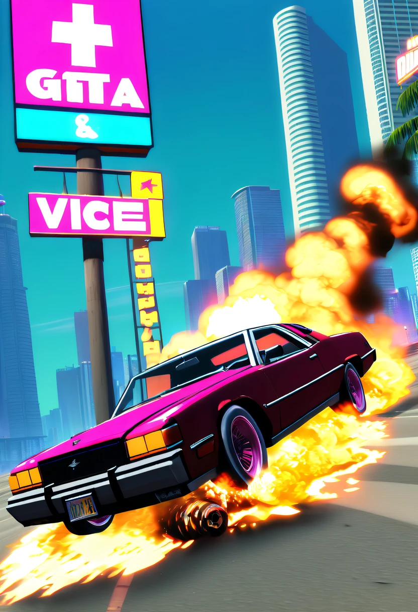 (Best quality,4K,8K,A high resolution,tmasterpiece:1.2), ultra - detailed, (actual,realistically,realisticlying:1.37), (GTA STYLE:1.5) ,A girl escapes an explosion in a car,Burning car,There are gunshots everywhere,City lights are bright at night,Reflection of neon lights on car windshield,traffic chaos, hasty, intense chase scene, Cinematic action, Night streets, high speed pursuit, on the verge of danger, the last Stand, epic showdown, dramatic ??????, exciting ending, stunning visuals, Immersive atmosphere, Detailed car model, Realistic game engine, tough environment, Dynamic camera angle, Dynamic lighting effects, Realistic gunshots, dramatic music, intense emotions.(GTA Vice City, GTA 5 cover art, GTA STYLE: 1.5),