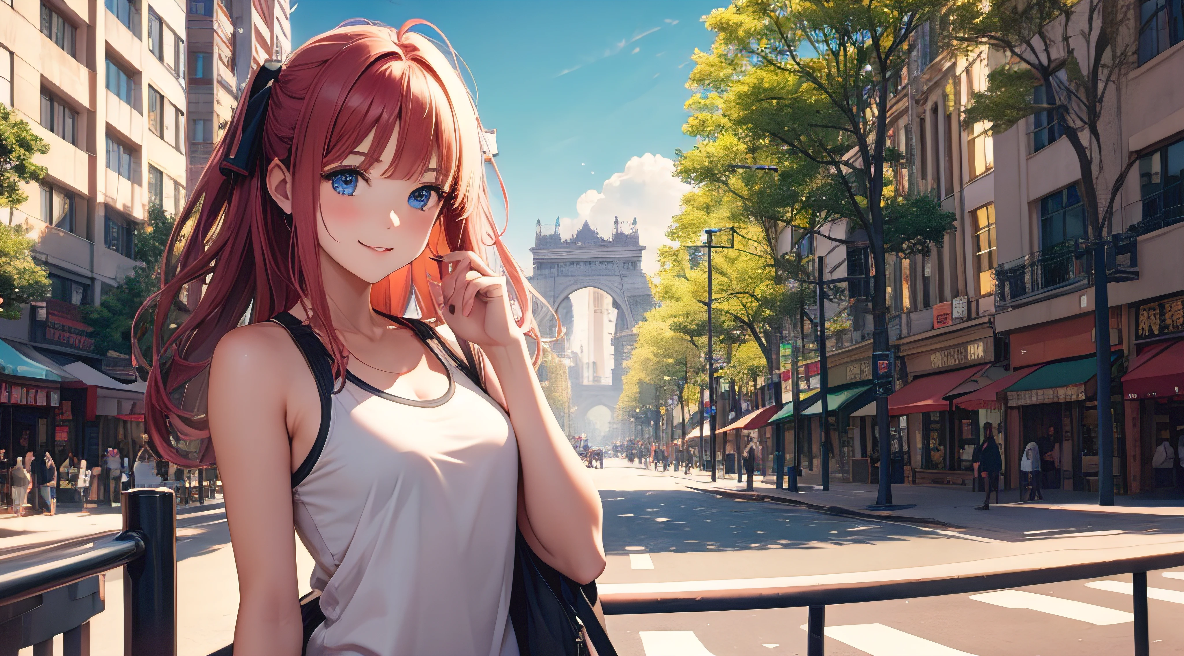 Nino Nakano sonriendo,cabello largo,sexy,ropa deportiva con abrigo ,parque nevado