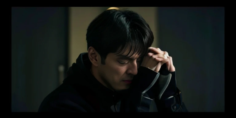 Close-up of a man covering his face with his hands, Still from music videos, award winning movie still, jigachad cries, screenshots from movies, Still from live-action movies, Still in the movie, screenshots from movies, Still from the movie, drama stills, cinematic Film still from, Inspired by Kim Young Hwan