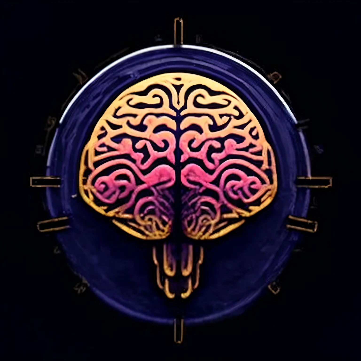 there is a clock with a brain on a black background, metal brain, metal brain!!, brain in a vat, large brain in a vat, matrioshka brain, brain in a vat!!, electronic brain, big brain, brain in a vat!!!, brain visible, arte da banda de ferramentas, featuring brains, Brains, human brain, neuroscience