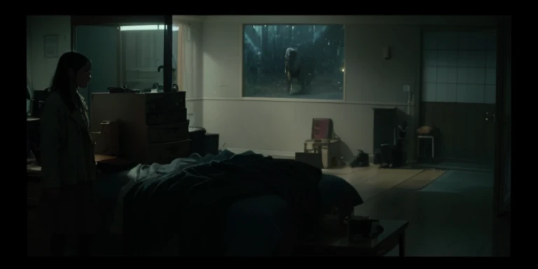 There were two people standing in one room，There&#39;s a dead animal inside, taken from a movie, Still from live-action movies, horror movie still, screenshots from movies, cinematic ligh《artill, stills from movies, Movie stills, Scenes from live-action movies, award winning movie still, Still from music videos