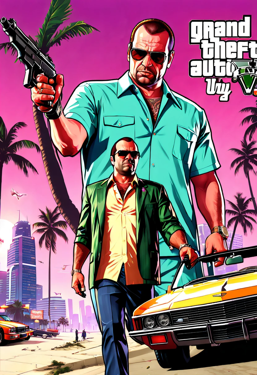 (GTA STYLE:1.5)，(GTA Vice City, GTA 5 cover art, GTA STYLE: 1.5),