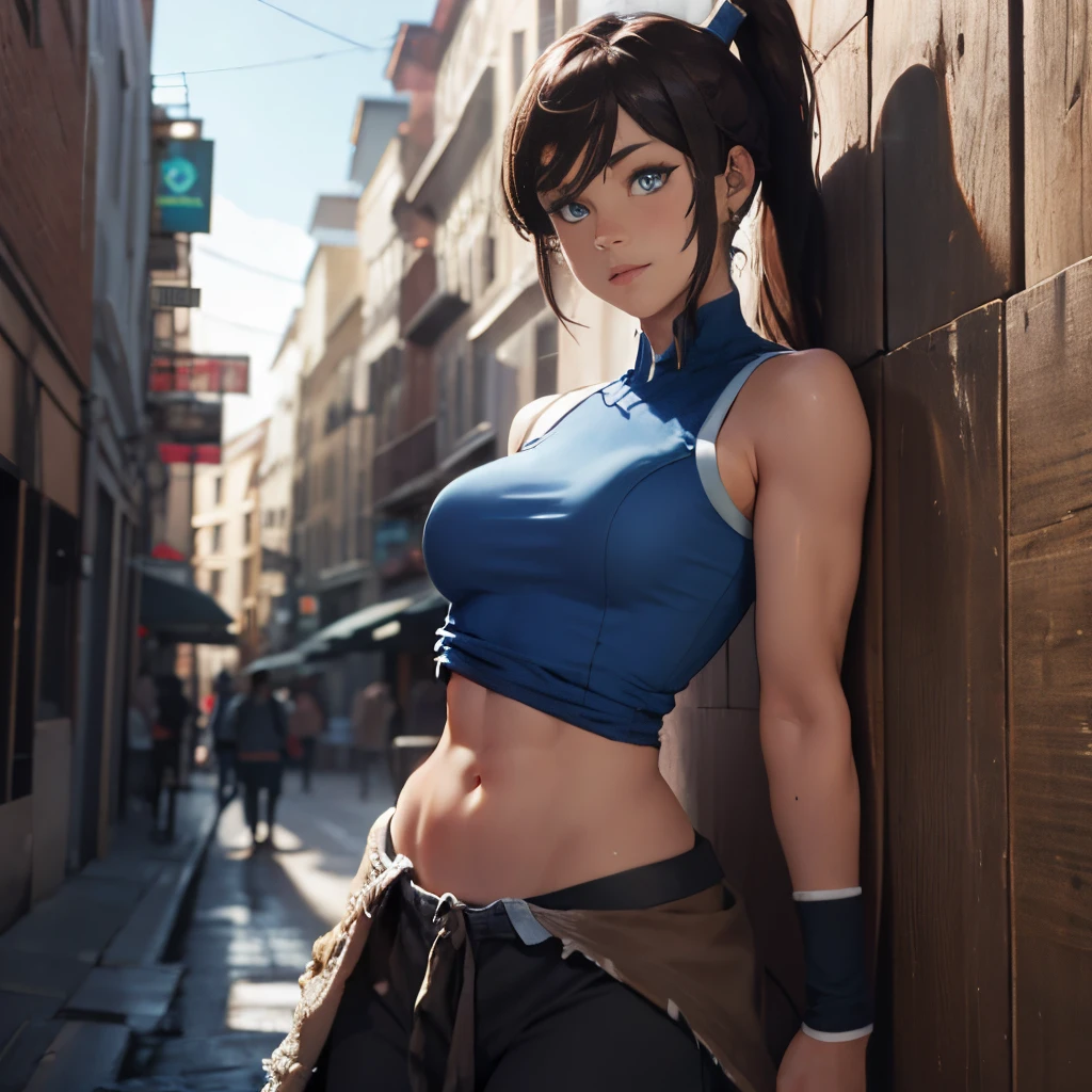 korra, dark skin, dark-skinned female, ponytail, muscular female, nsfw, high quality, detailed, high resolution,