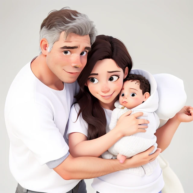 Obra-prima, de melhor qualidade, A couple with a baby , wearing white clothes and holding each other