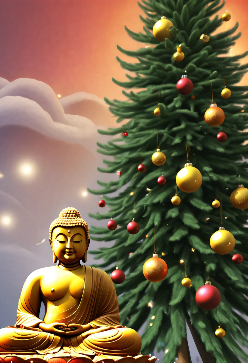 (GTA STYLE:1.5),Buddha and Christmas tree,in the wind