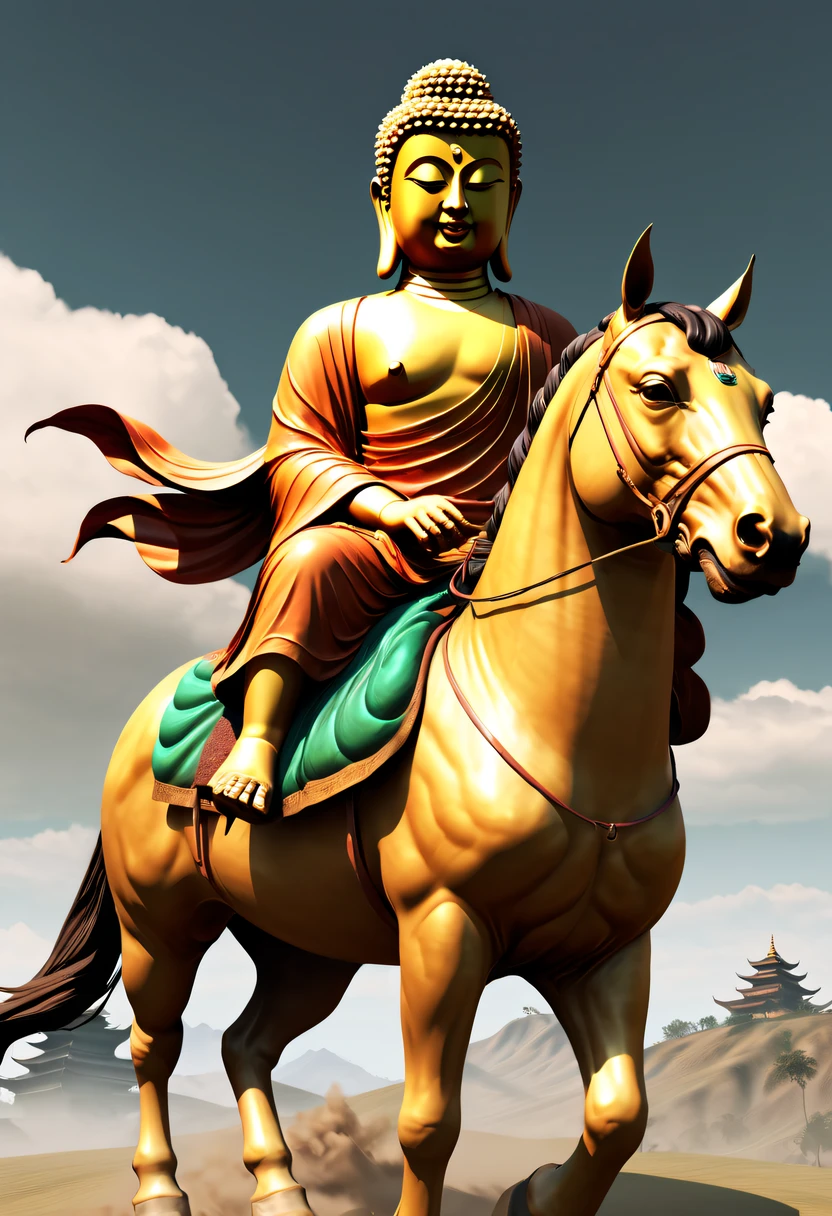 (GTA STYLE:1.5)，Buddha riding a horse，in the wind