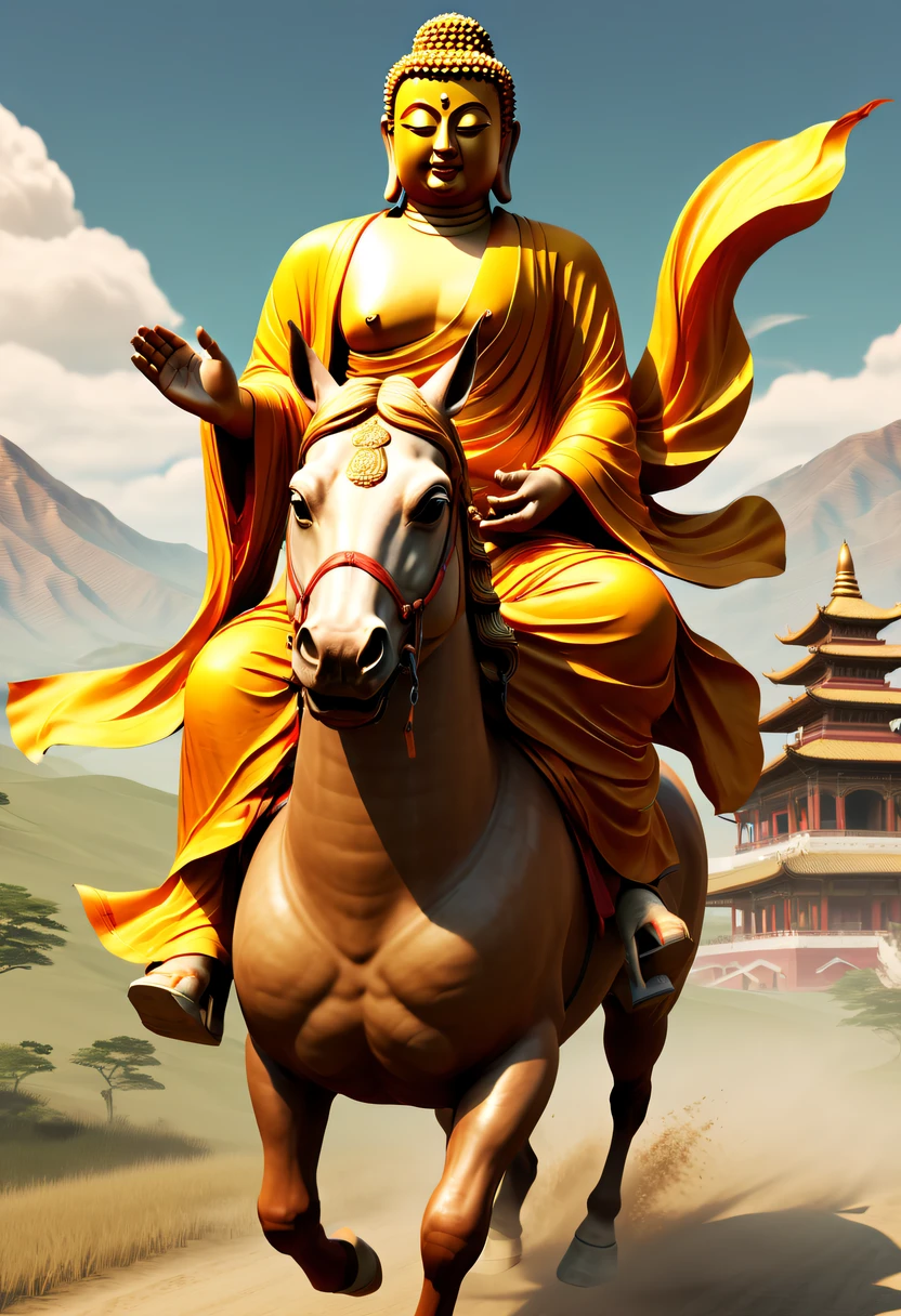 (GTA STYLE:1.5),Buddha riding a horse,in the wind