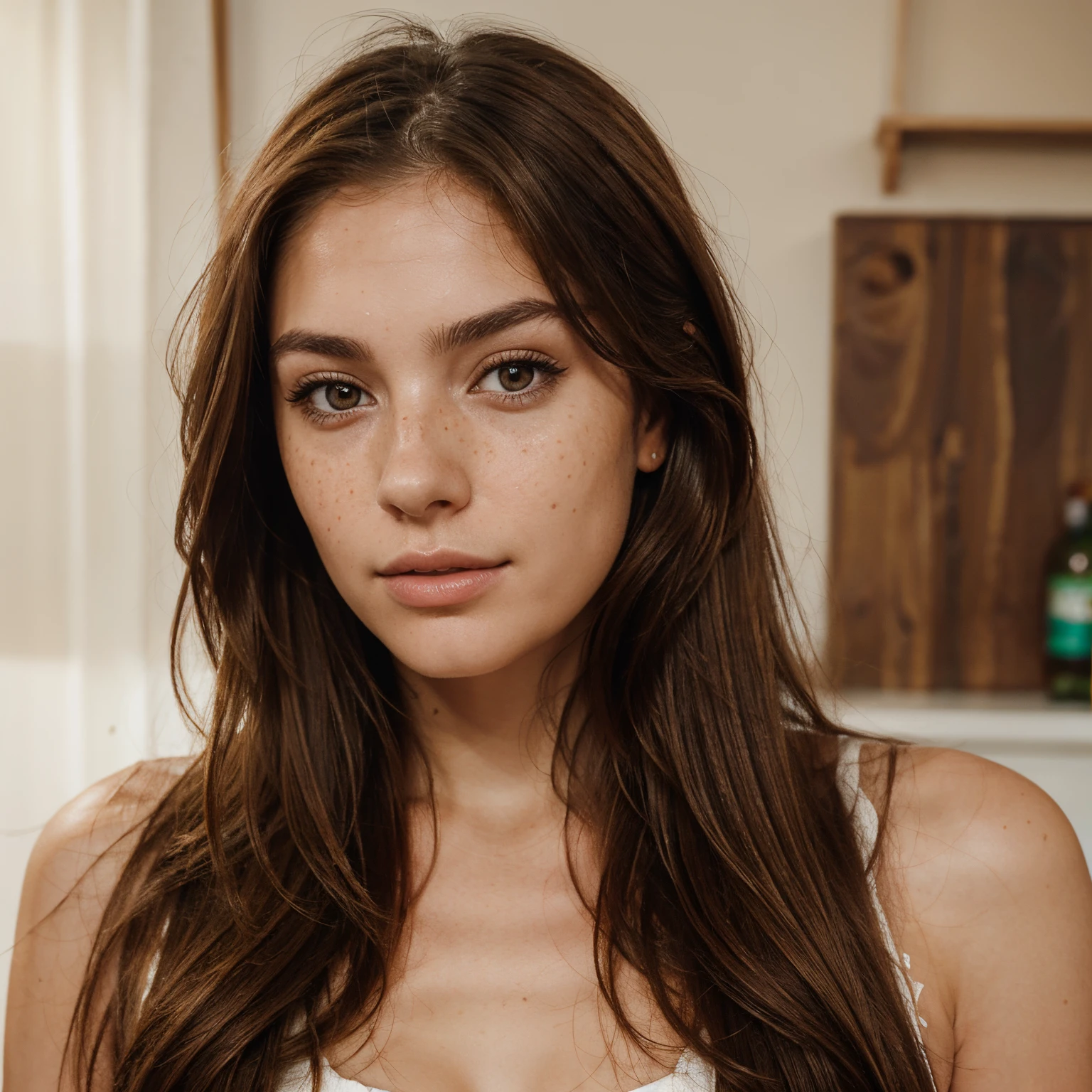 Incredibly beautiful redhead woman with freckles. pelo ondulado, foto cruda