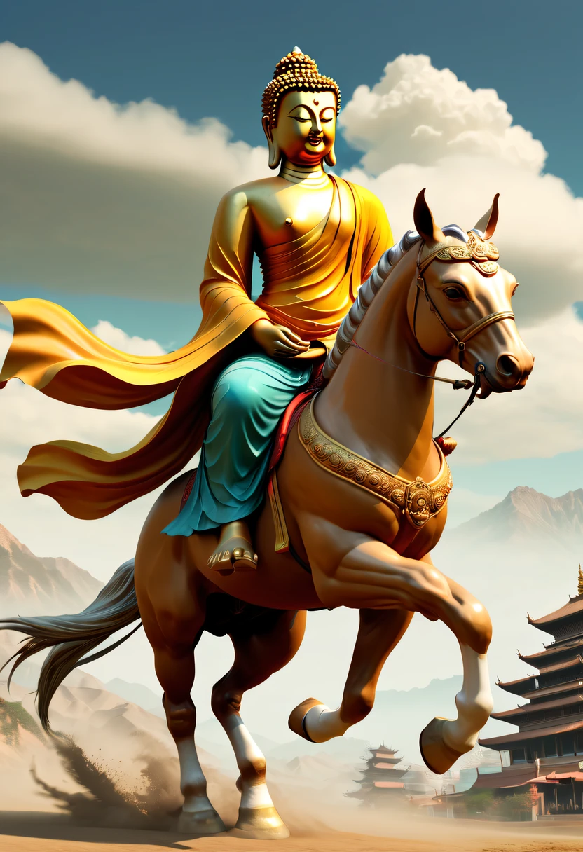 (GTA STYLE:1.5)，Buddha riding a horse，in the wind