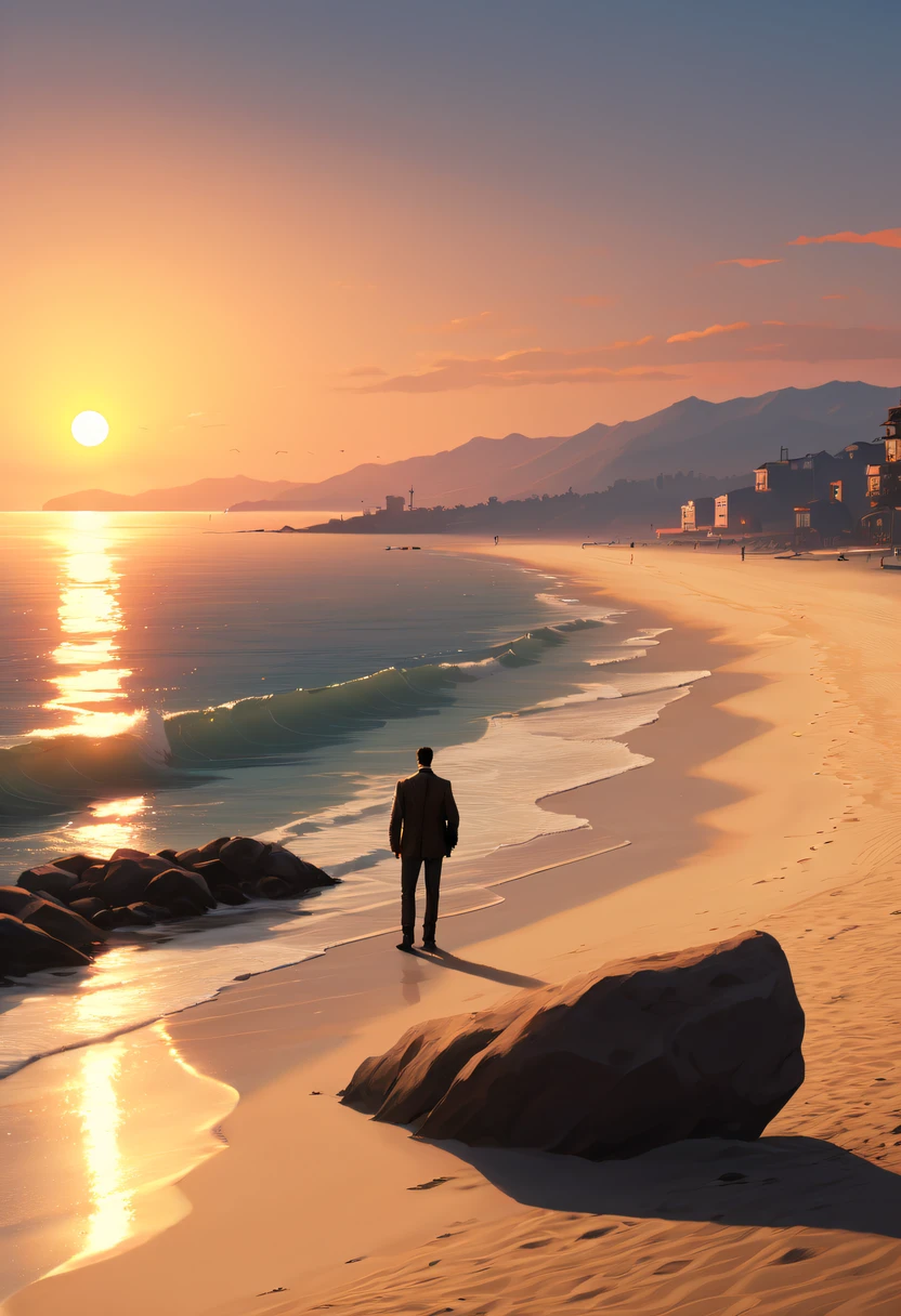 (GTA STYLE:1.5),sea beach,the setting sun,Lonely and brave people
