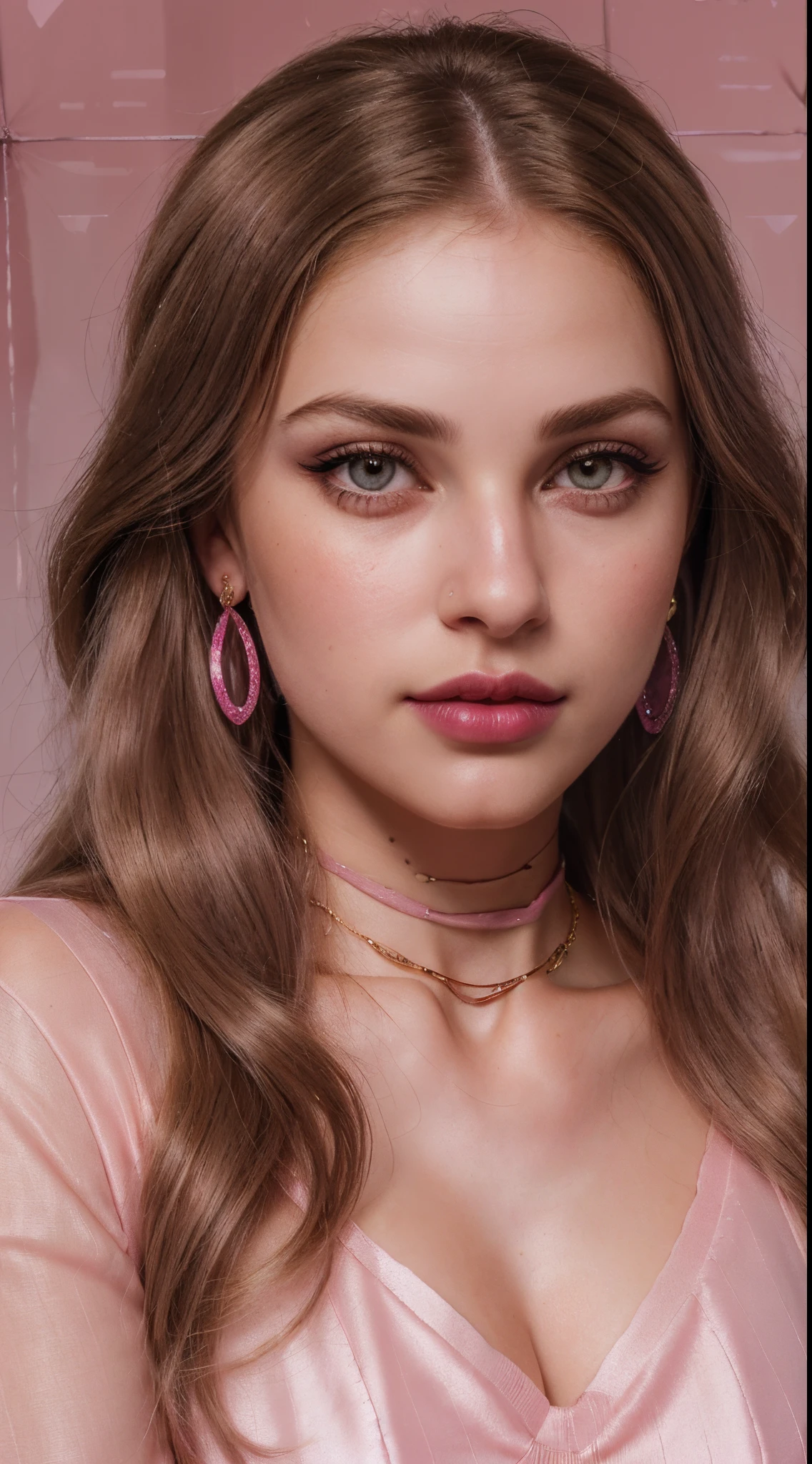 (Blond brown hair), (RAW photo, realism: 1.8), (very dark pink lip gloss), (dark jet pink lipstick), (many eyelashes), (eye shadow), (too much shy), (too much blushing), (high quality), (high resolution), (depth of field), (chromatic aberration), (caustic), (wide light), (natural colors), (22 year old woman), (innocent face), (cute face), (lovely chicks) (necklaces), ((right side gold and dimond nose pin)), (chokers), (earring), (bracelets), (wear many accessories), (very soft pink fair large breasts), very good clothing), (style A good woman), (pink silk salvar kameez), (dupatta), (beautiful pink fair skin), (beautiful legs), (lots of exposure), (very line), (figure that looks delicious), (long and brod lips),
