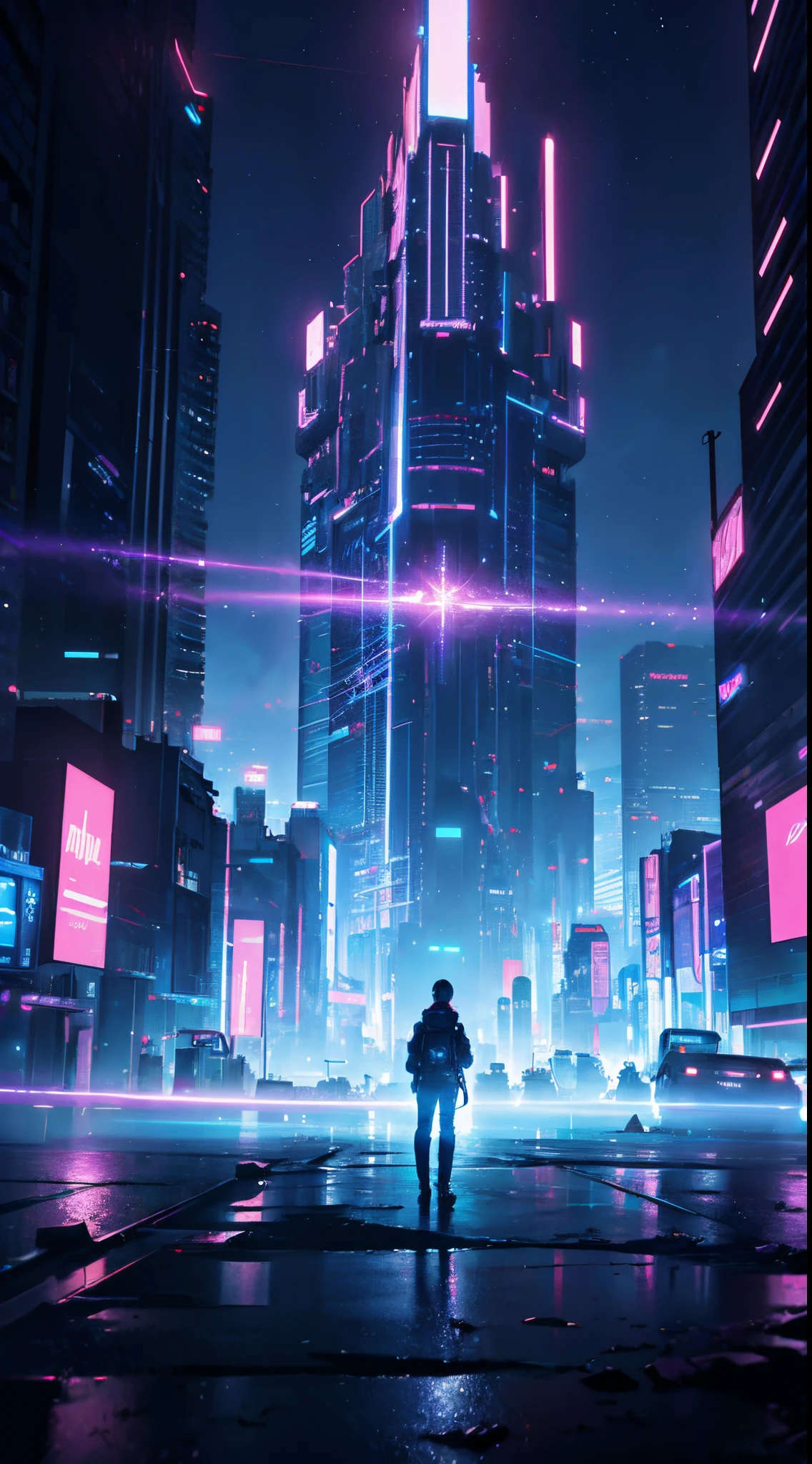 Highlight in the sky，There is a red and blue sky in the sky, Synthwave City, cinematic neon matte painting, in the style of beeple, 3 d render beep, cinematic beep, cyberpunk city landscape, dystopian city skyline at night, hybrid style mix of beeple, Futuristic city landscape, city on fire,
futuristic background Create an anime-style image of a simulated virtual universe. Depict a digital landscape filled with futuristic cities, surreal landscapes, and intricate holographic structures. Show a mix of real-world elements seamlessly integrated with digital illusions.
Capture the essence of a dynamic, ever-changing digital realm where the boundaries of reality blur. Use vibrant colors and surreal visual effects to convey the feeling of a mesmerizing virtual world.