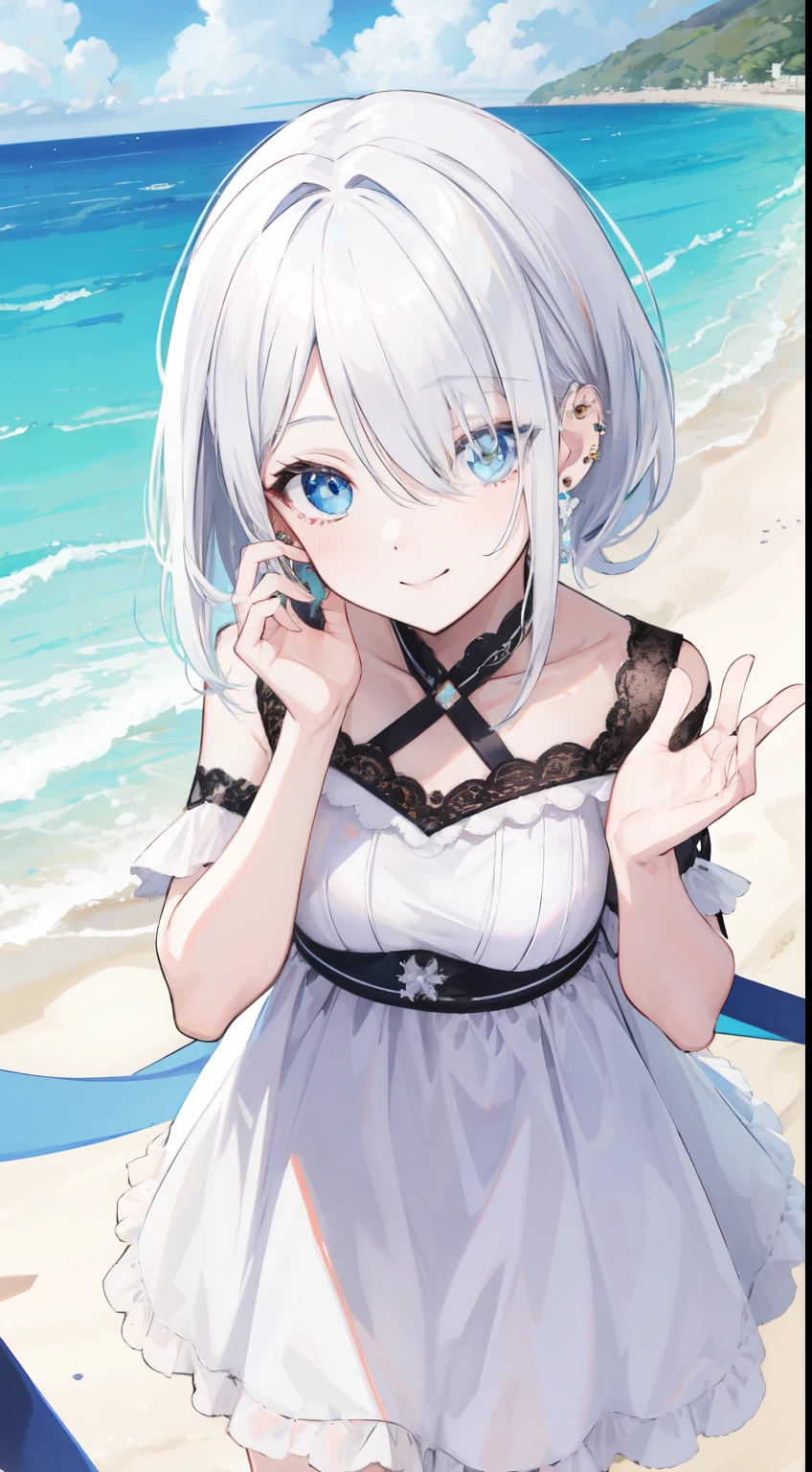 shiroko \(blue archive\),light smile,looking at viewers,wolf ears,at beach,no clothes