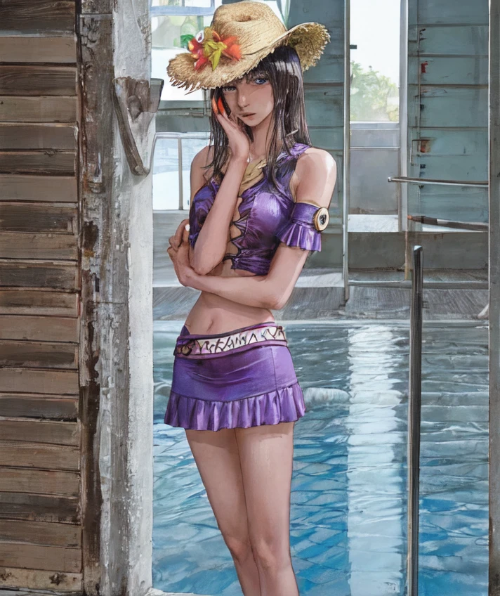 (best quality:1.1), (masterpiece:1.2), portrait,
1girl, yuzuriha_(jigokuraku), purple hair, brown eyes, ninja, open clothes, cleavage, small breasts, topknot, medium hair, breasts apart, white obi, smirk, outdoors, (blush:1.1), flowers,
Pure_Innocent_girl, pureerosface_v1, (((torso))),  pov, (((depth of field))), pale and lustrous skin,