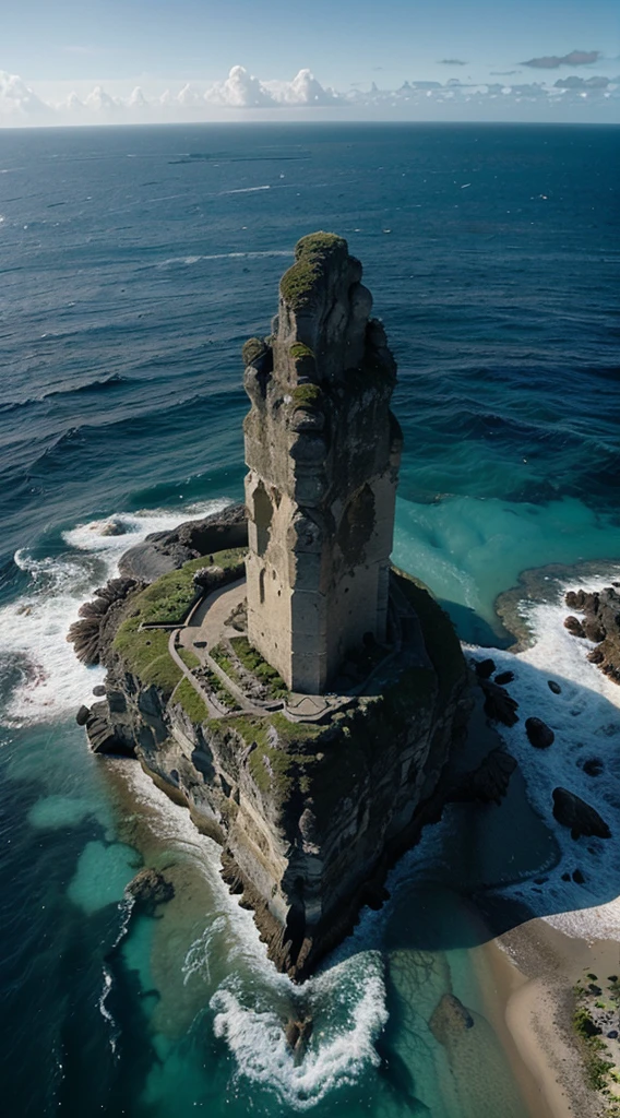 An arched stone, an island in the middle of a cinematic ocean