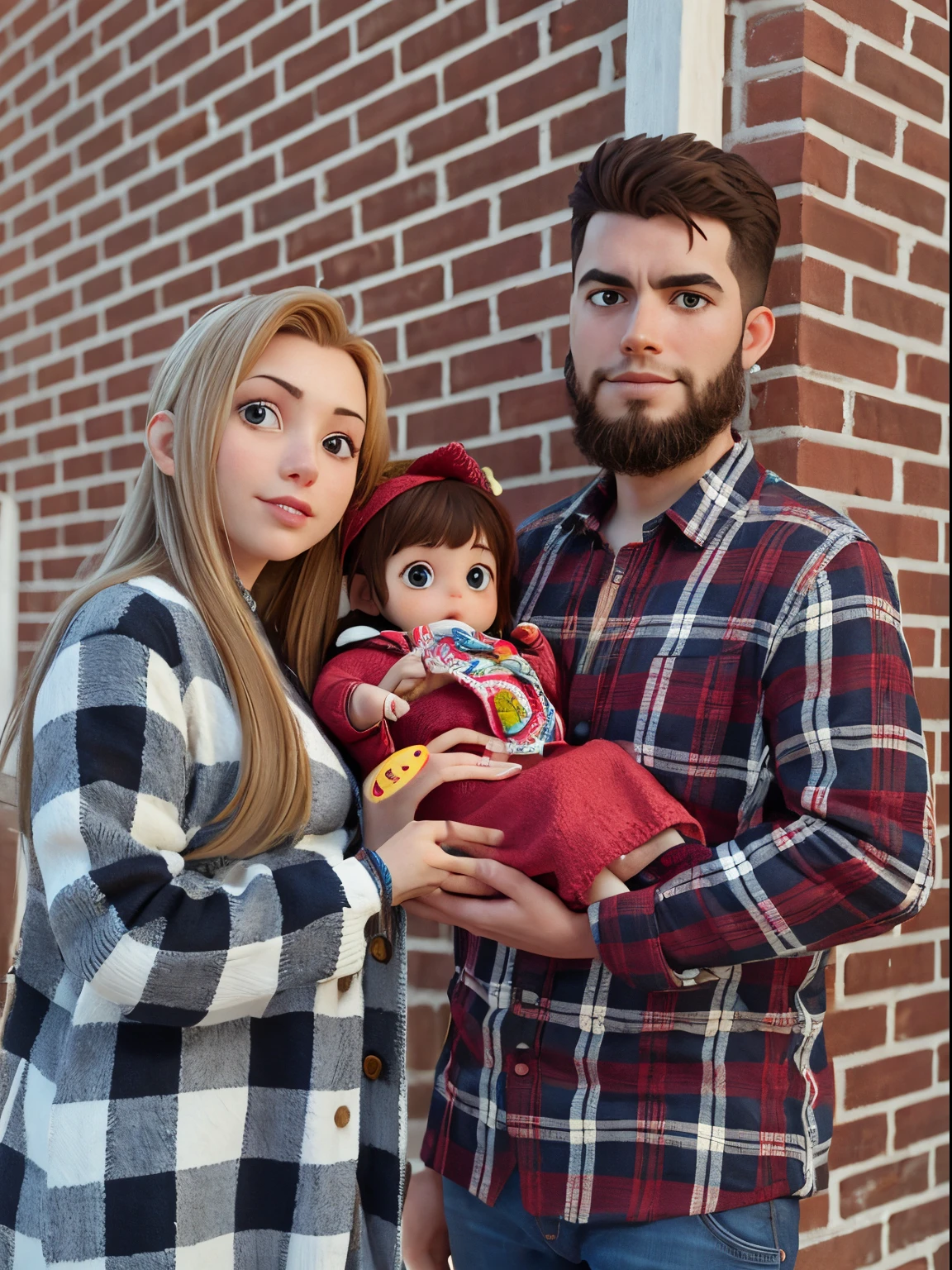 Women left, man right holding baby together