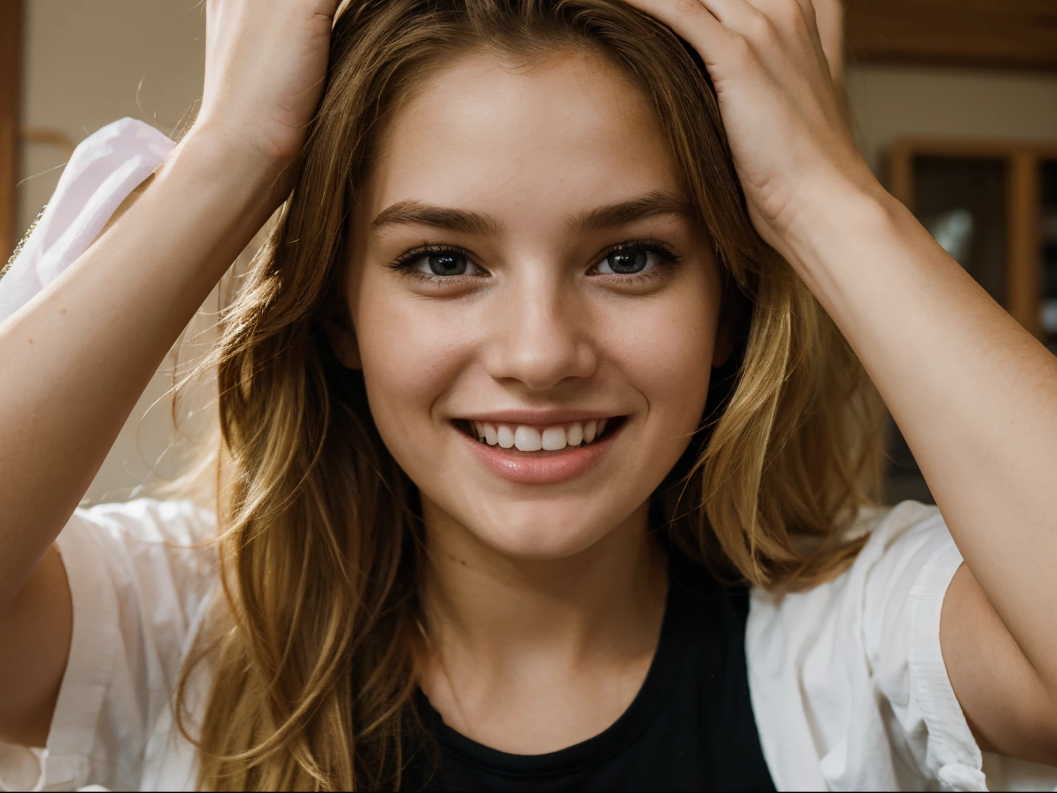 Portrait of an excited young blonde girl