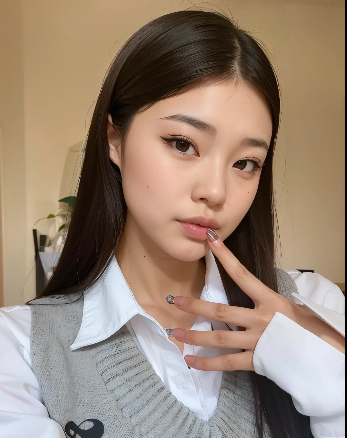 there is a woman with long hair and a white shirt, Mulher sul-coreana bonita, coreana, linda mulher coreana jovem, mulher coreana jovem bonita, Mulher coreana, maquiagem sul-coreana popular, maquiagem coreana popular, korean face features, korean symmetrical face, Beautiful Asian girl, young adorable korean face, wan adorable korean face, asian features, Ulzzang, jennie blackpink