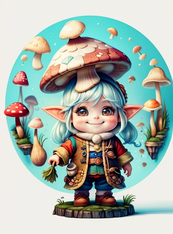 (cute baby girl gnome with smiling with a beautiful mushroom) Munchkin ,Geometric multidimensional wall portrait, livro de arte, Tchibi,
Yang08k, Beautiful, Colouring,
Obras, of the highest quality, best quality, Arte Oficial, Beautiful and Aesthetic,