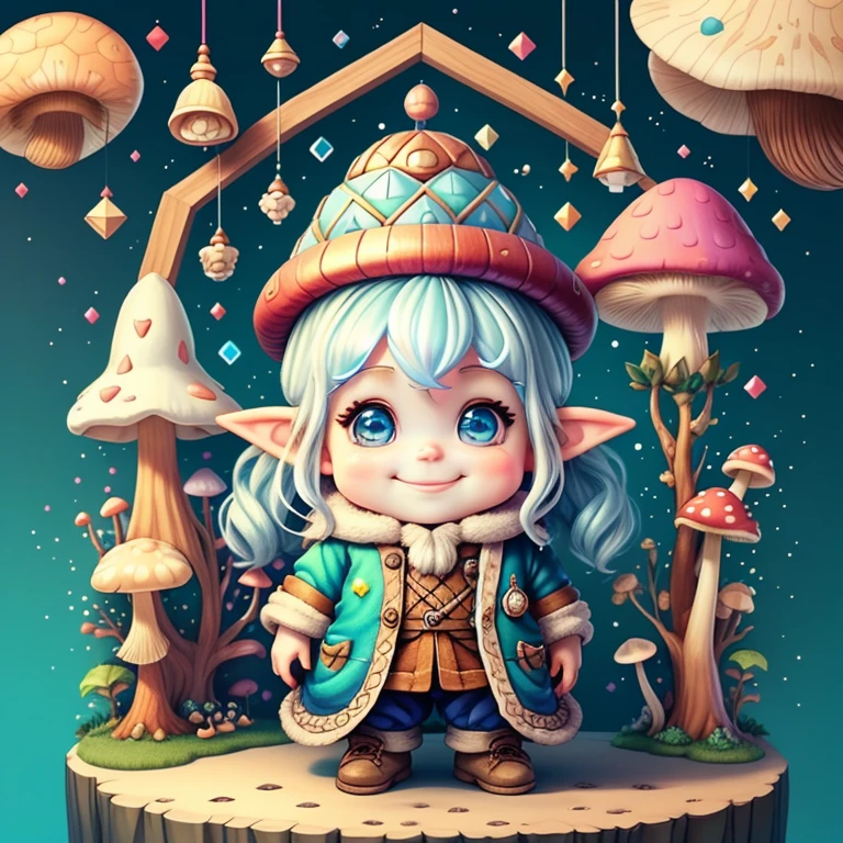 (cute baby girl gnome with smiling with a beautiful mushroom) Munchkin ,Geometric multidimensional wall portrait, livro de arte, Tchibi,
Yang08k, Beautiful, Colouring,
Obras, of the highest quality, best quality, Arte Oficial, Beautiful and Aesthetic,
